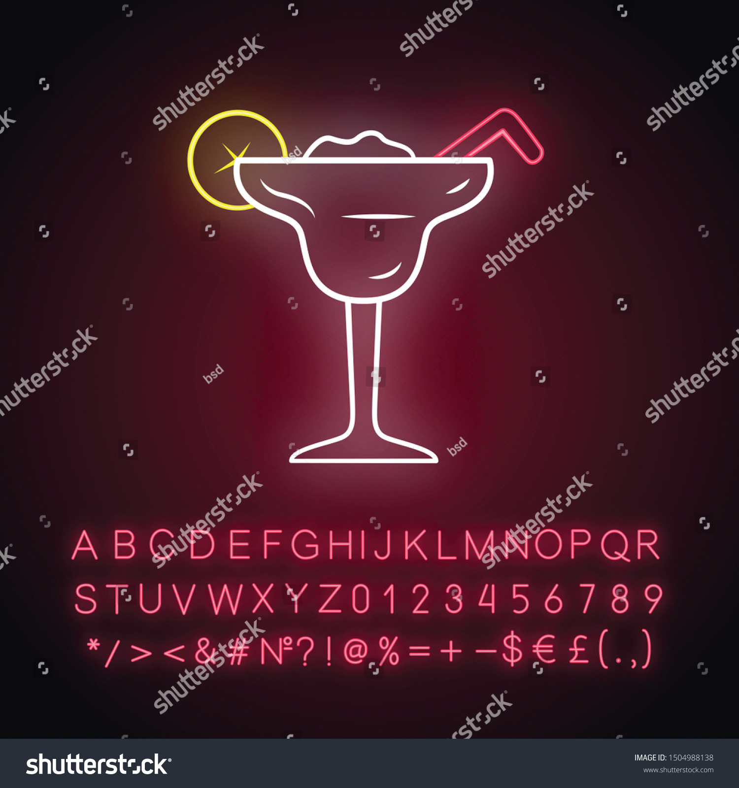 Margarita Neon Light Icon Footed Glass Stock Vector Royalty Free