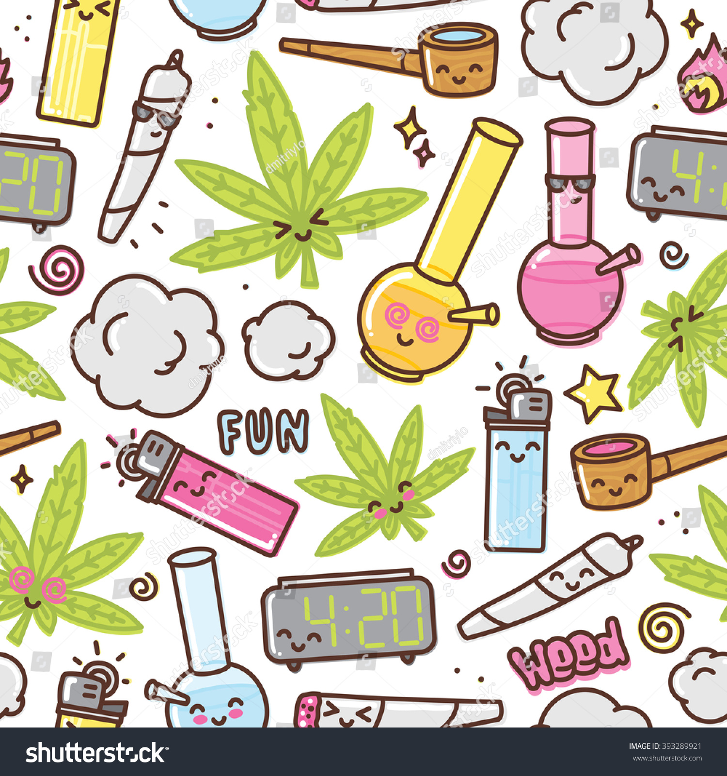 stock vector marijuana kawaii cartoon seamless vector pattern white 393289921