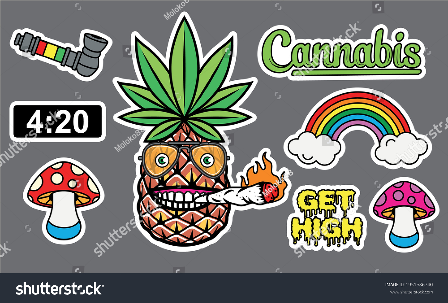 Marijuana Sticker Set Sticker Skate Vector Stock Vector (Royalty Free ...