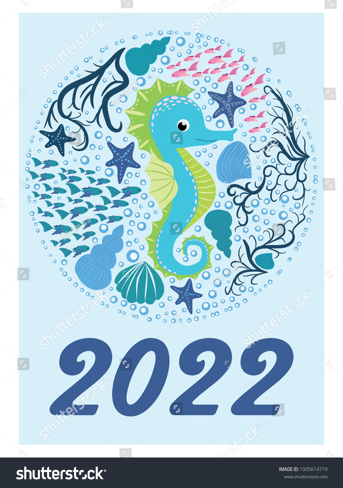 Marine Life Calendar Design Template 2022 Stock Vector Royalty Free 1935614719