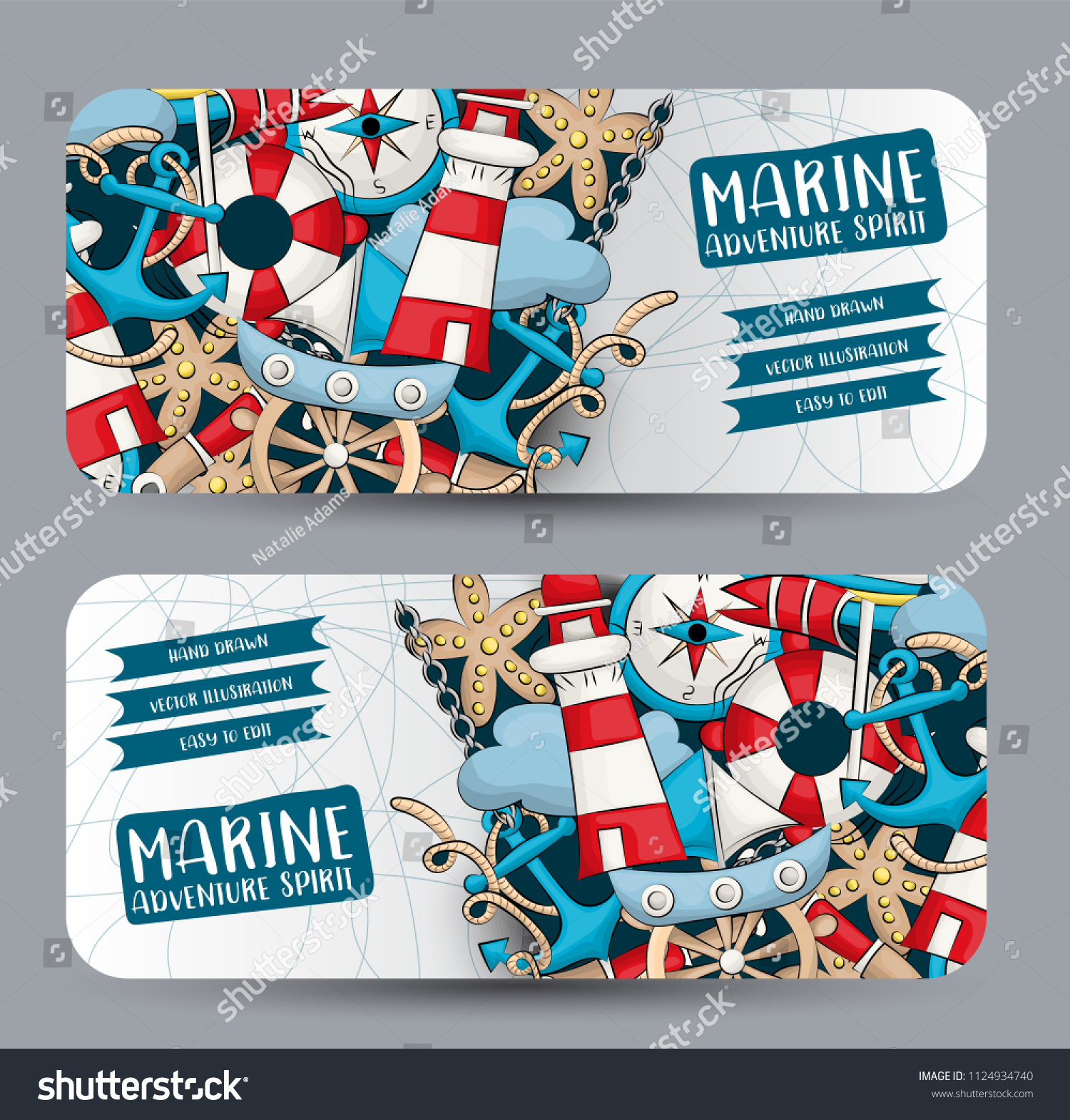 Marine Nautical Travel Concept Horizontal Banner Stock Vector Within Nautical Banner Template