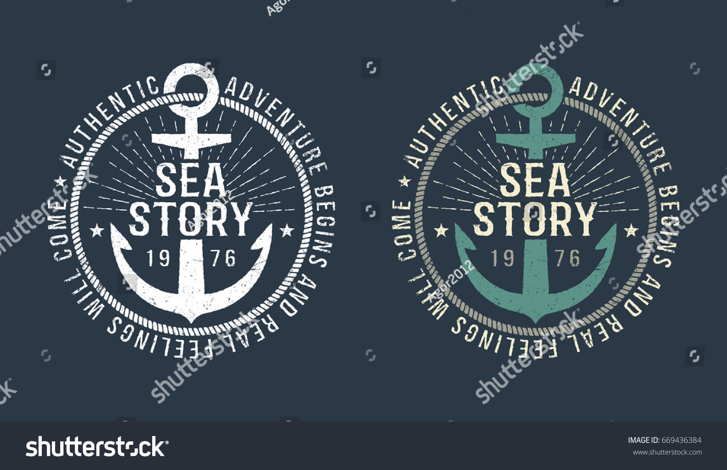 SVG of Marine round retro emblem in hipster style with anchor and inscriptions. Monochrome and color versions on a dark background. Worn texture on a separate layer and can be disabled. svg