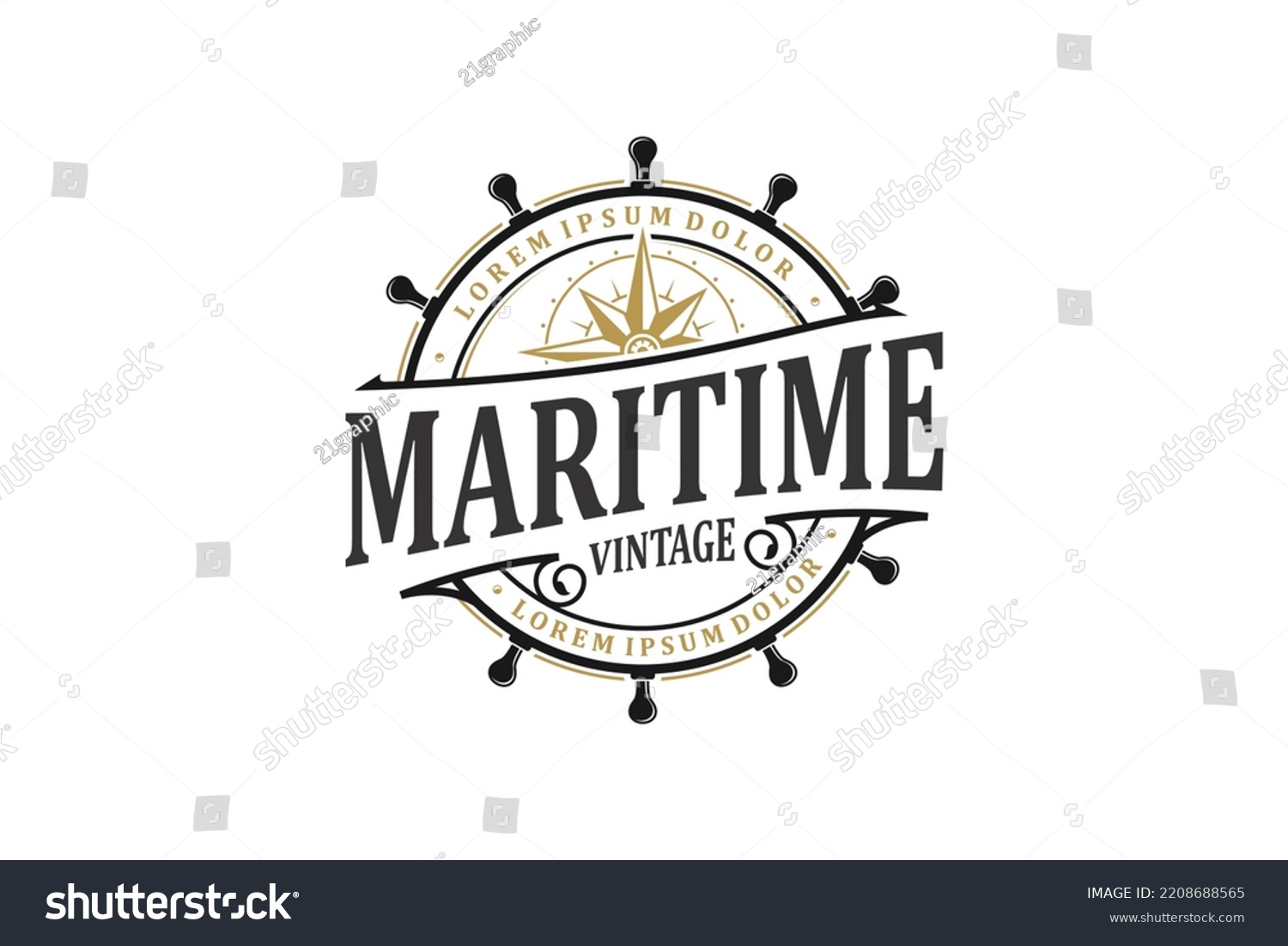 SVG of Maritime nautical logo design rounded shape steering wheel icon symbol wind rose illustration svg