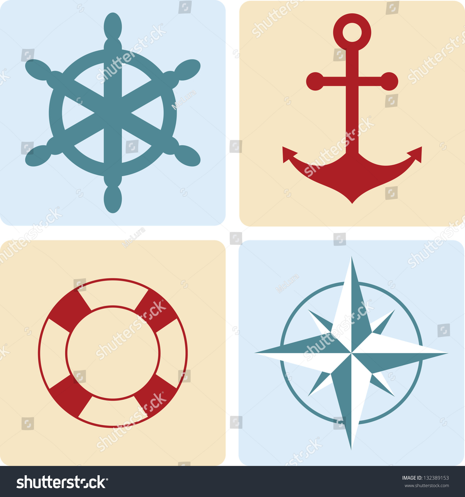 Maritime Symbols Anchor Life Buoy Wind Stock Vector 132389153 ...