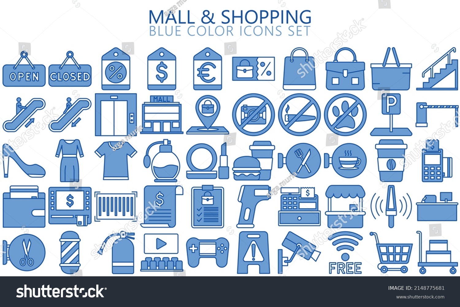 SVG of Market and Shopping mall, retail, blue color icons set with sale offer and payment symbols. Outline icons collection. Used for web, UI, UX kit and applications, vector EPS 10 ready convert to SVG svg