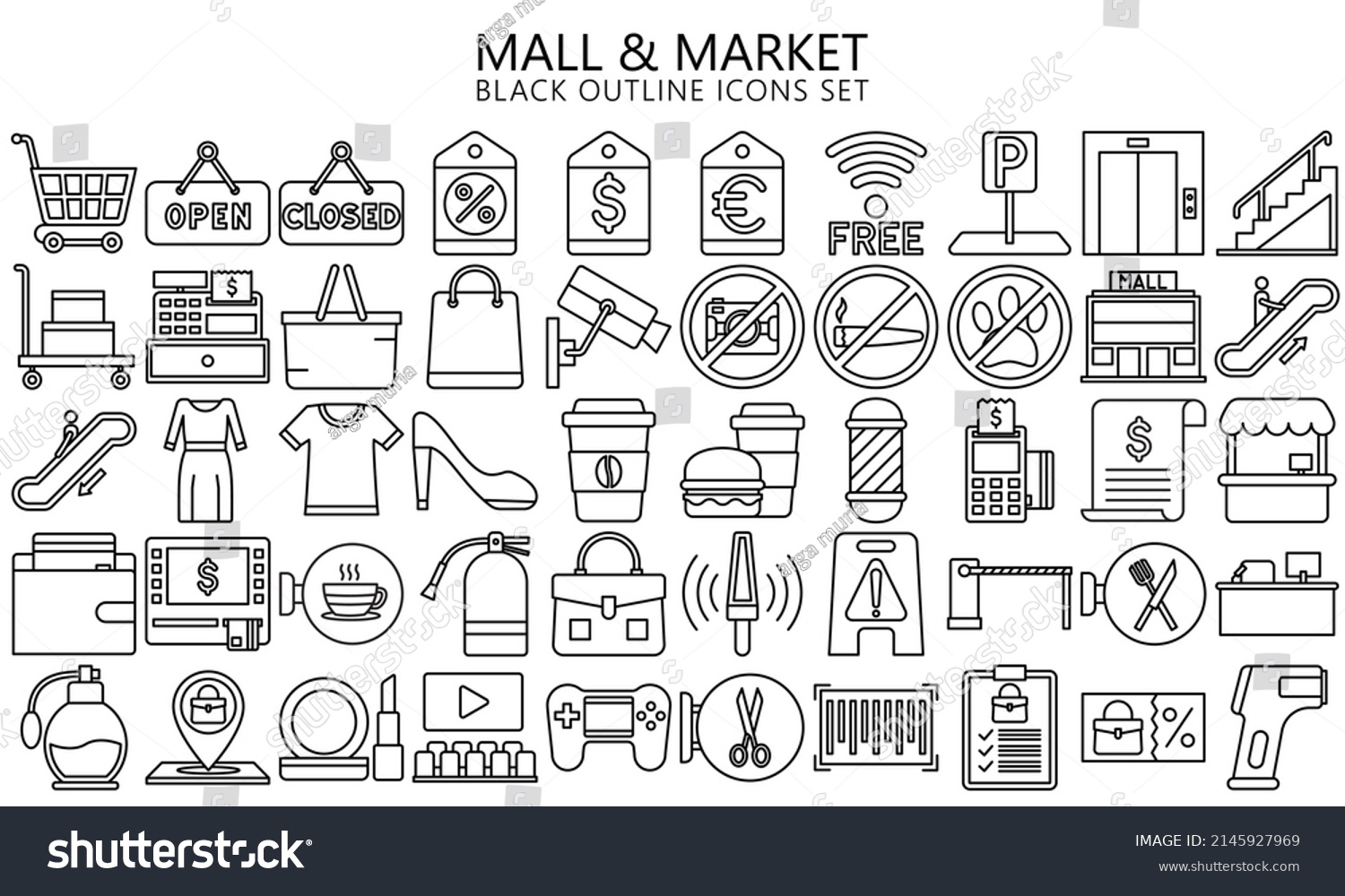 SVG of Market and Shopping mall, retail, minimal outline icon set with sale offer and payment symbols. Outline icons collection. Used for web, UI, UX kit and applications, vector EPS 10 ready convert to SVG svg