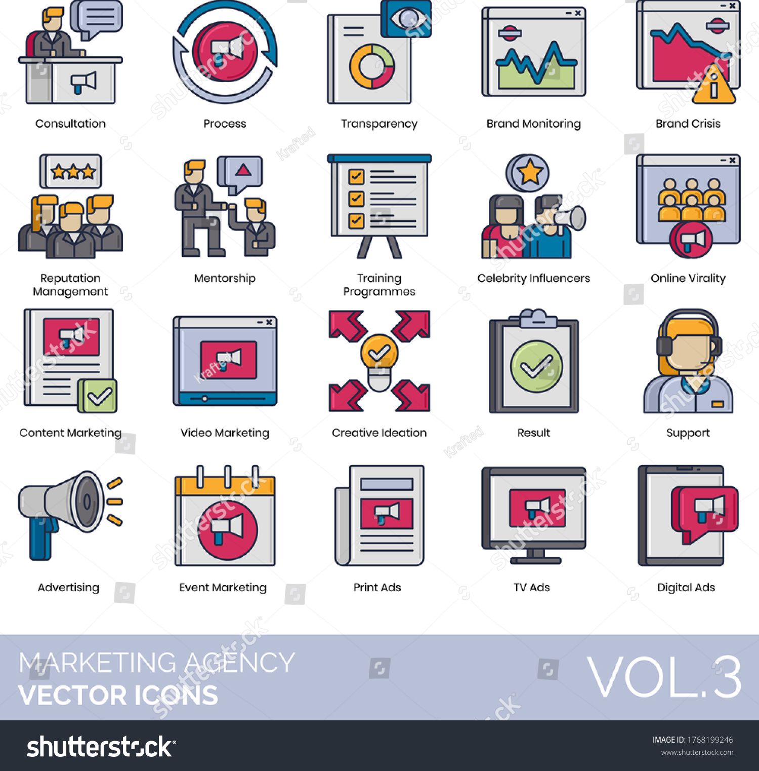 Marketing Agency Icons Including Consultation Process Stock Vector ...