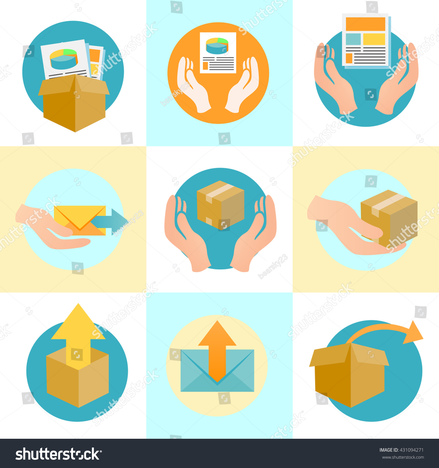 stock vector marketing company digital products icons with collateral and packing boxes 431094271