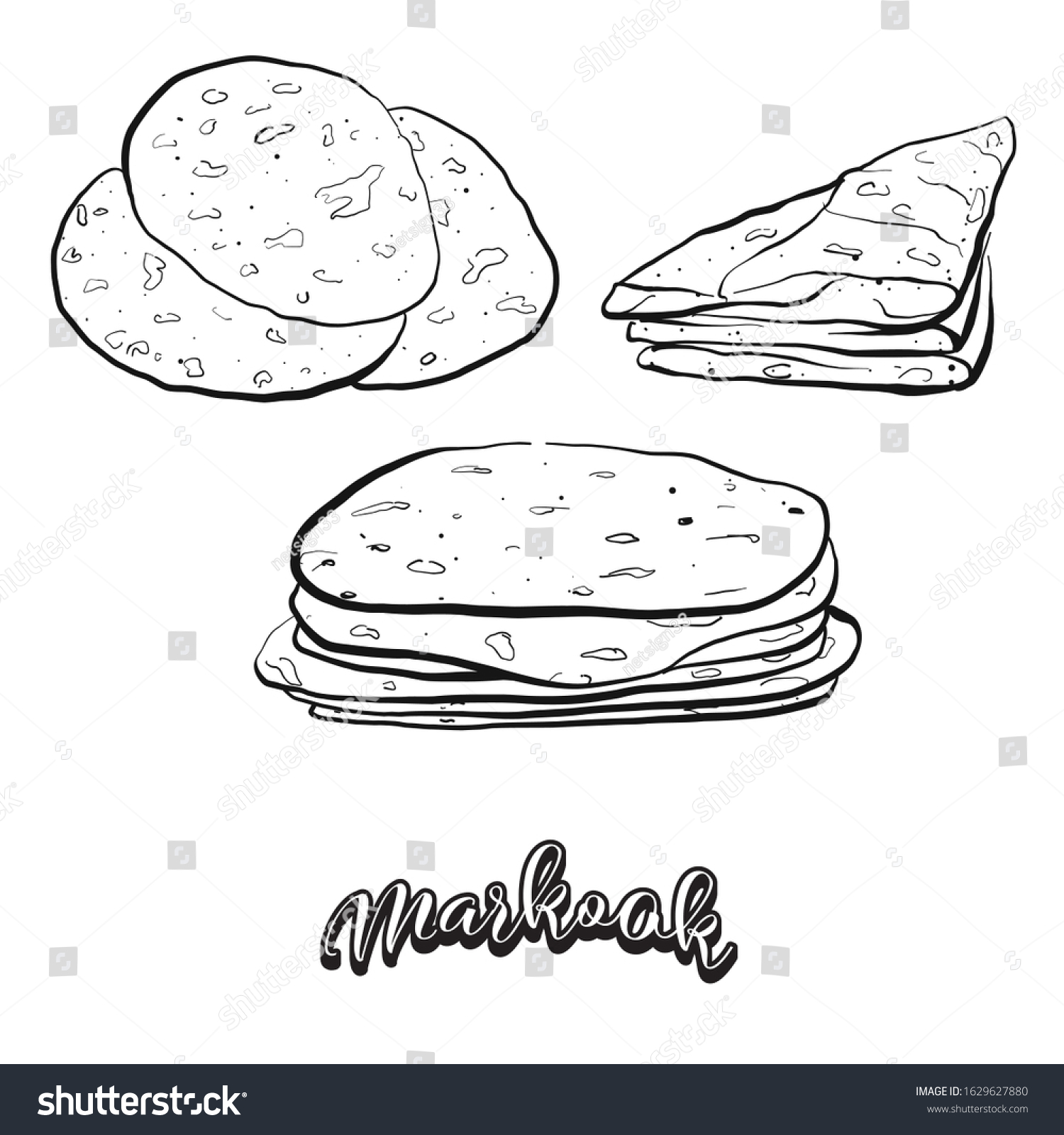 SVG of Markook food sketch separated on white. Vector drawing of Flatbread, Saj bread, usually known in Levant. Food illustration series. svg