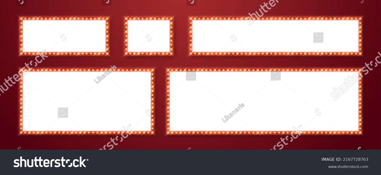 SVG of Marquee frames with red border, retro casino signboards with white background. Vintage circus banners with yellow light bulbs. Vector illutration. svg