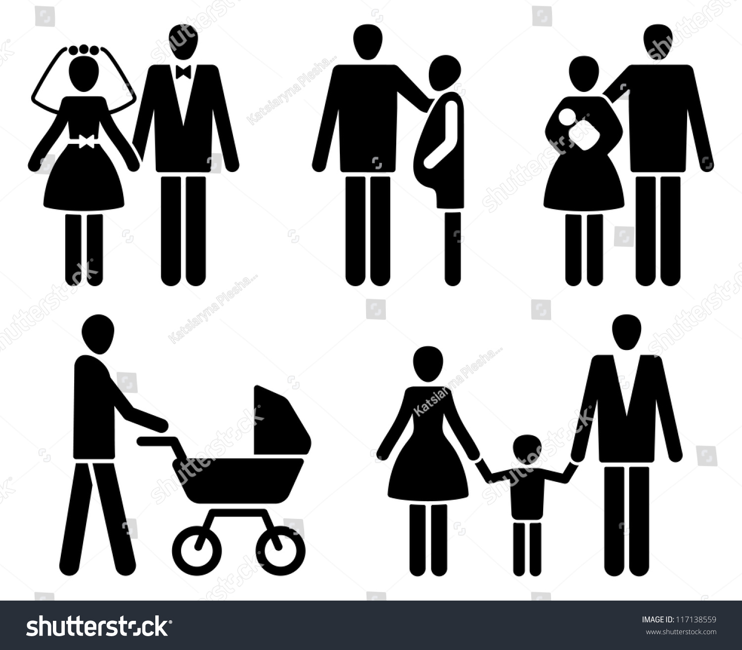 Married Couple Pictogrammes Wedding Pregnancy Children Stock Vector ...