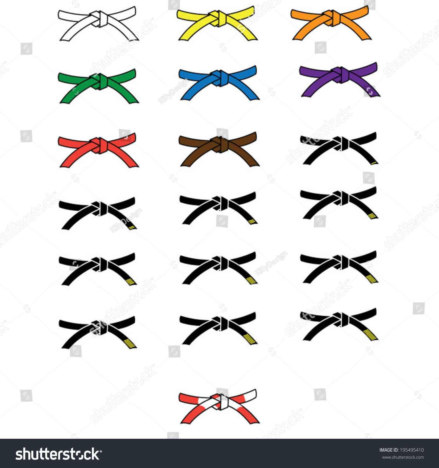 Martial Arts Belts Icons Stock Vector 195495410 : Shutterstock