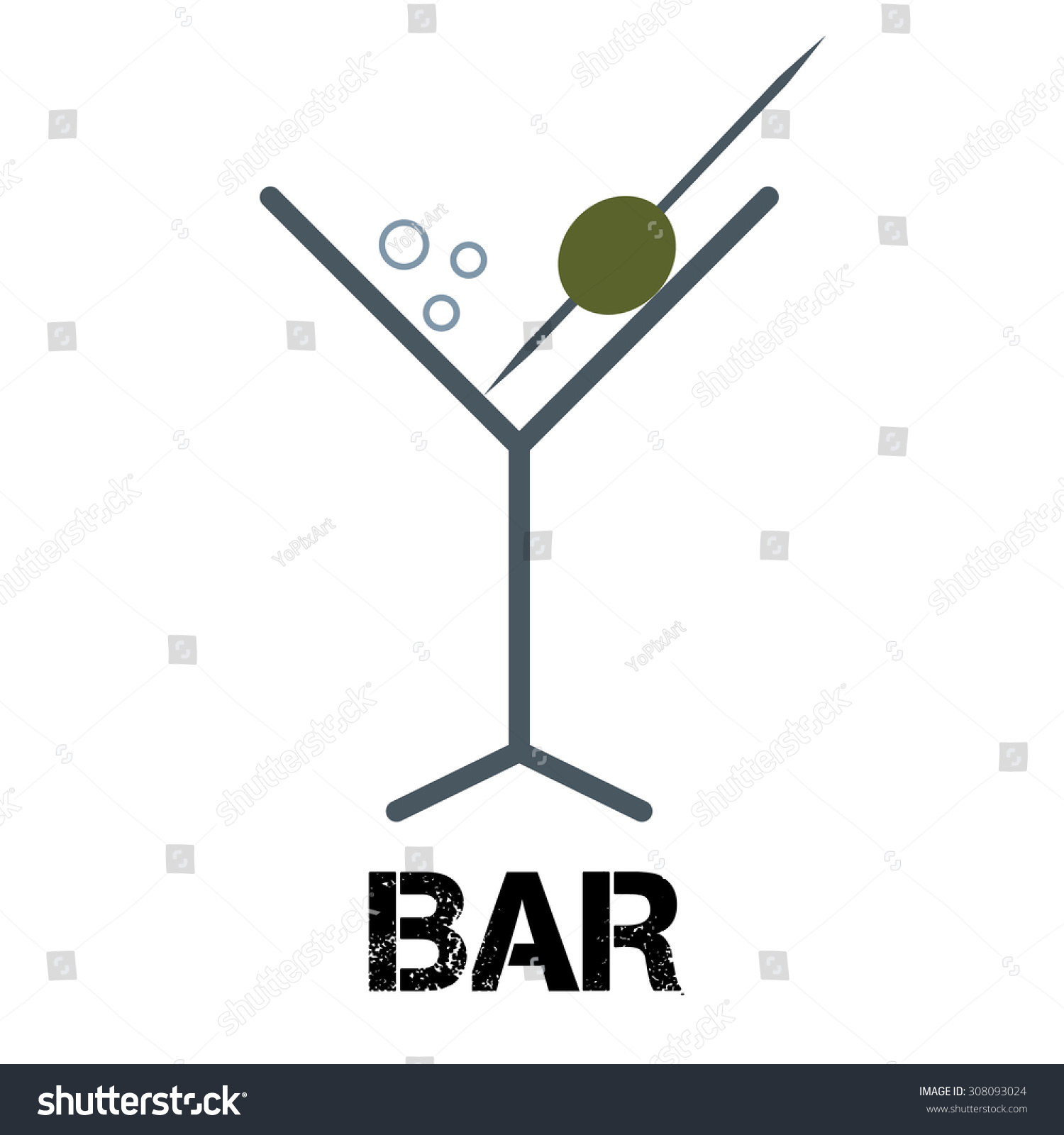 SVG of Martini cocktail bar logo. Linear style glass with olive on toothpick. Alcohol drink sign label svg