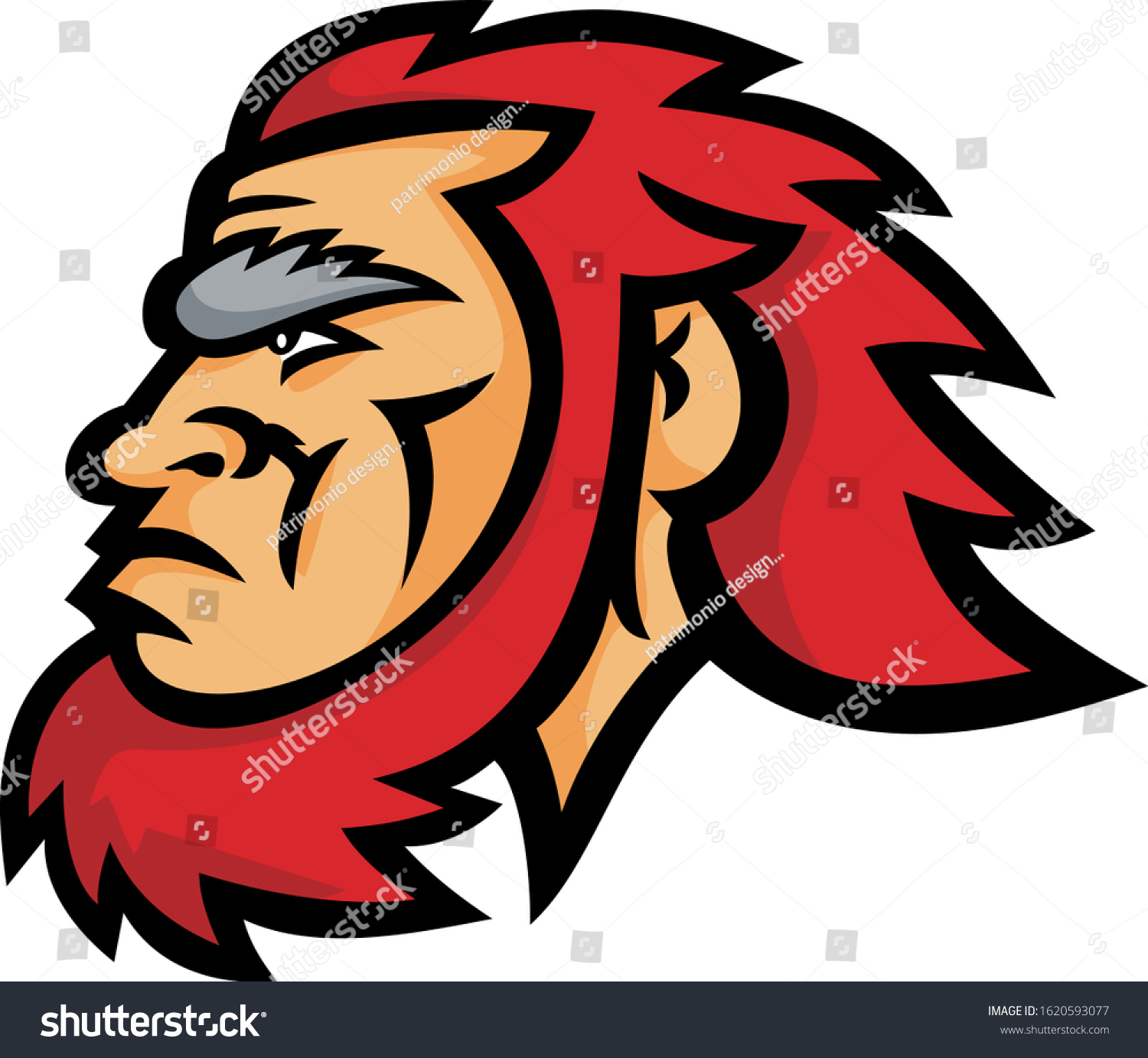 SVG of Mascot icon illustration of head of a primitive caveman, Cro-Magnon or Neanderthal, an extinct species of archaic humans   viewed from side on isolated background in retro style. svg