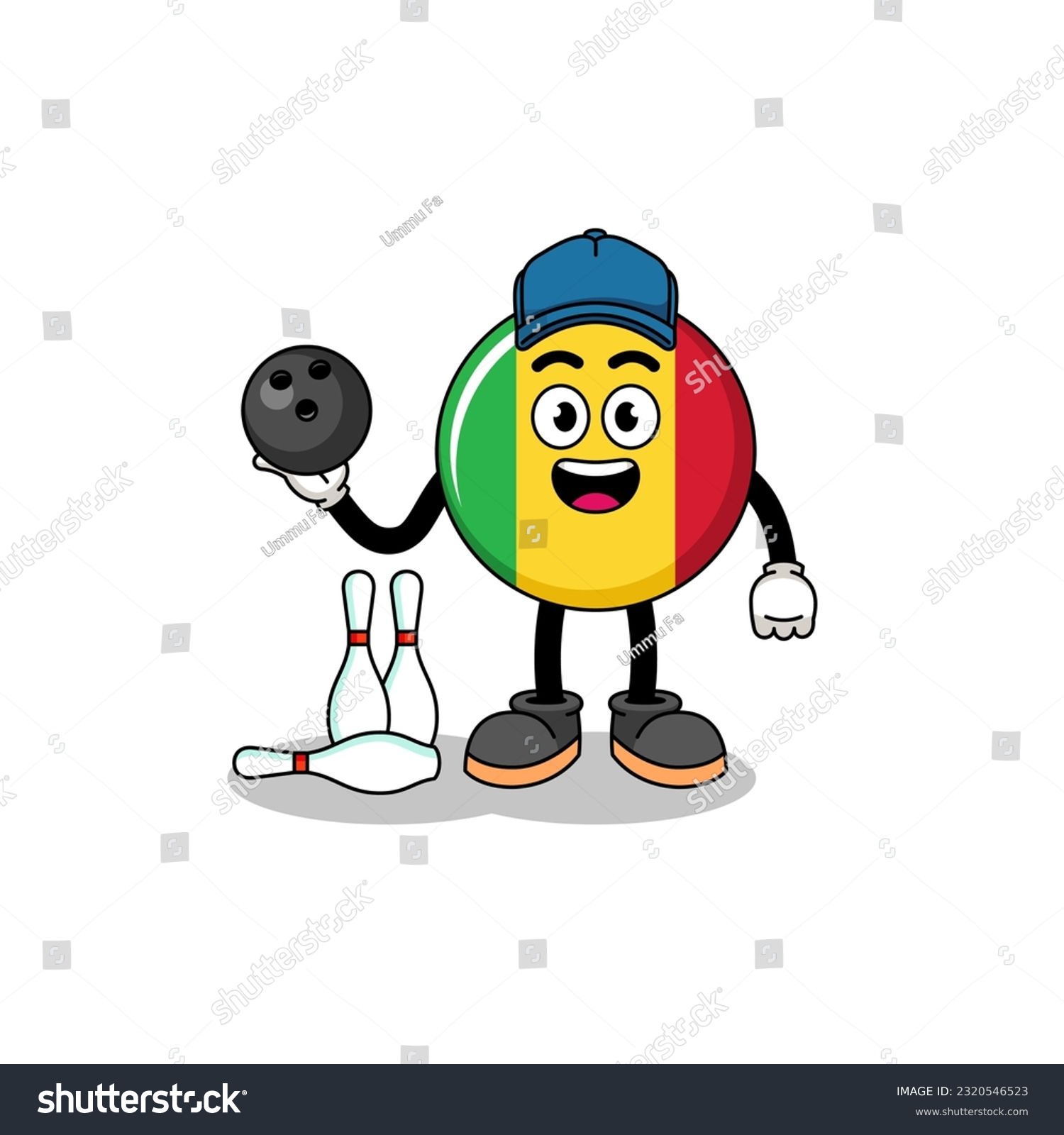 recommend clip art: Mascot of mali flag as a bowling player , character design