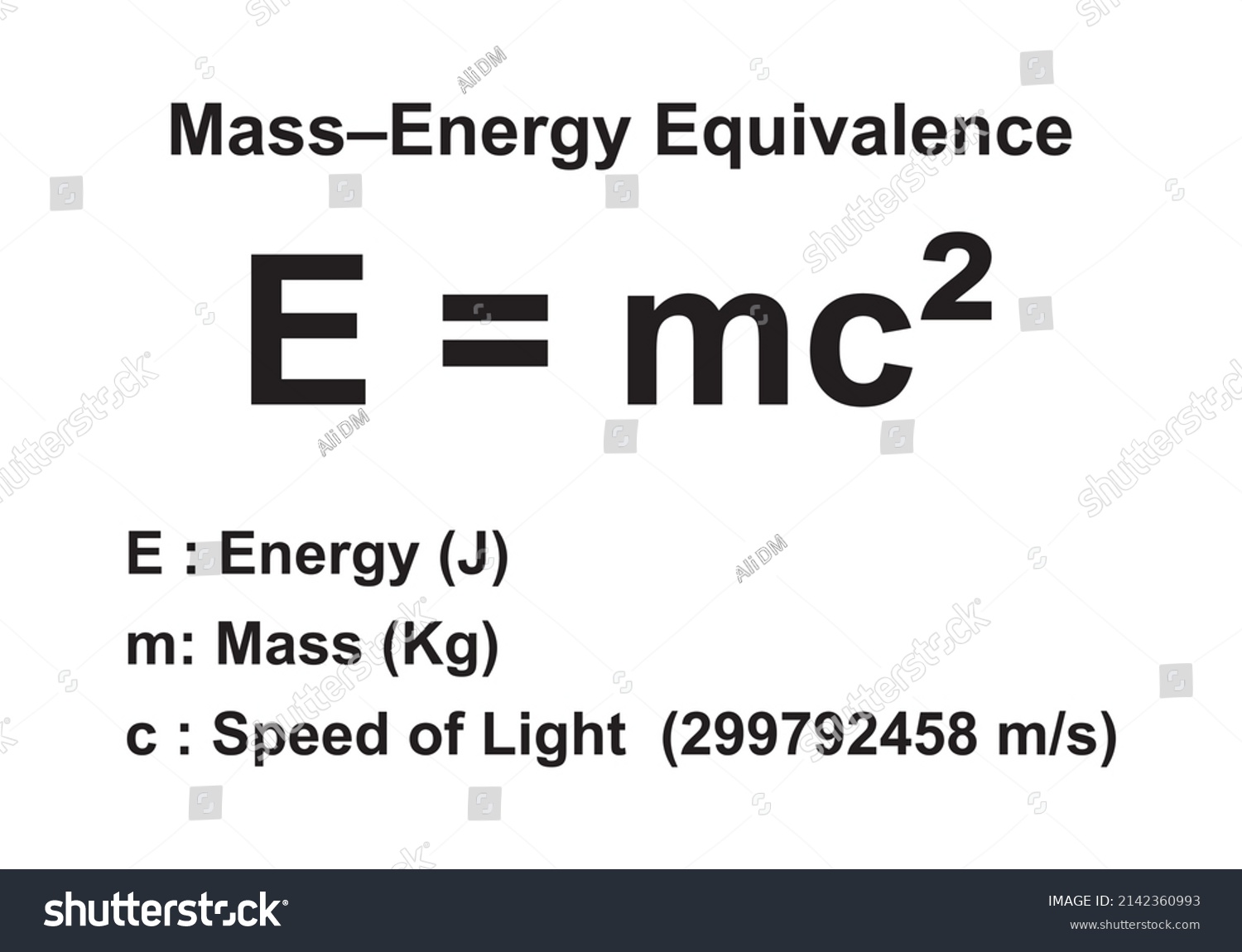 Equivalence Relationship Between Mass Energy Systems Stock Vector
