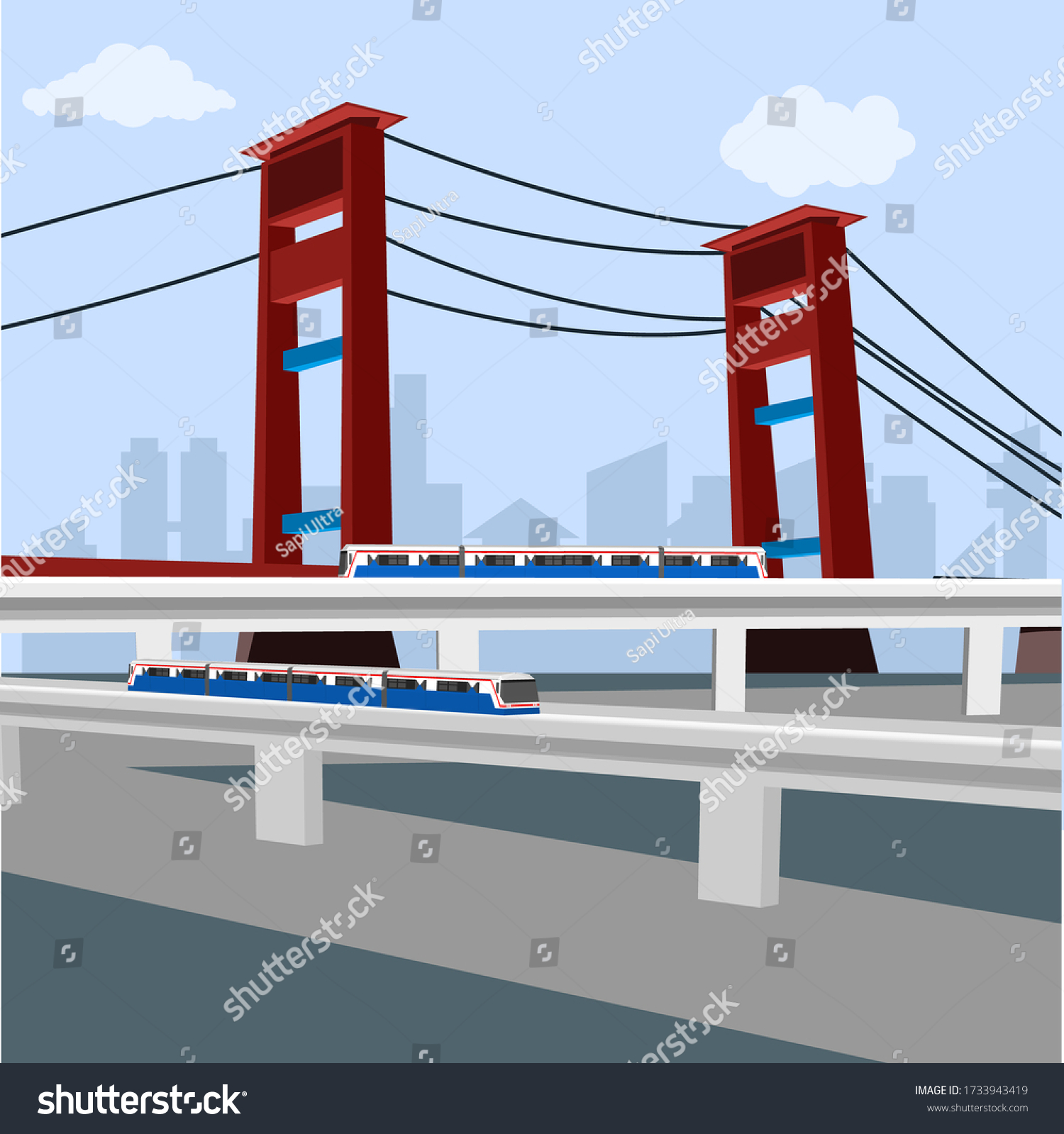 SVG of mass rapid transit with the view of ampera bride palembang svg