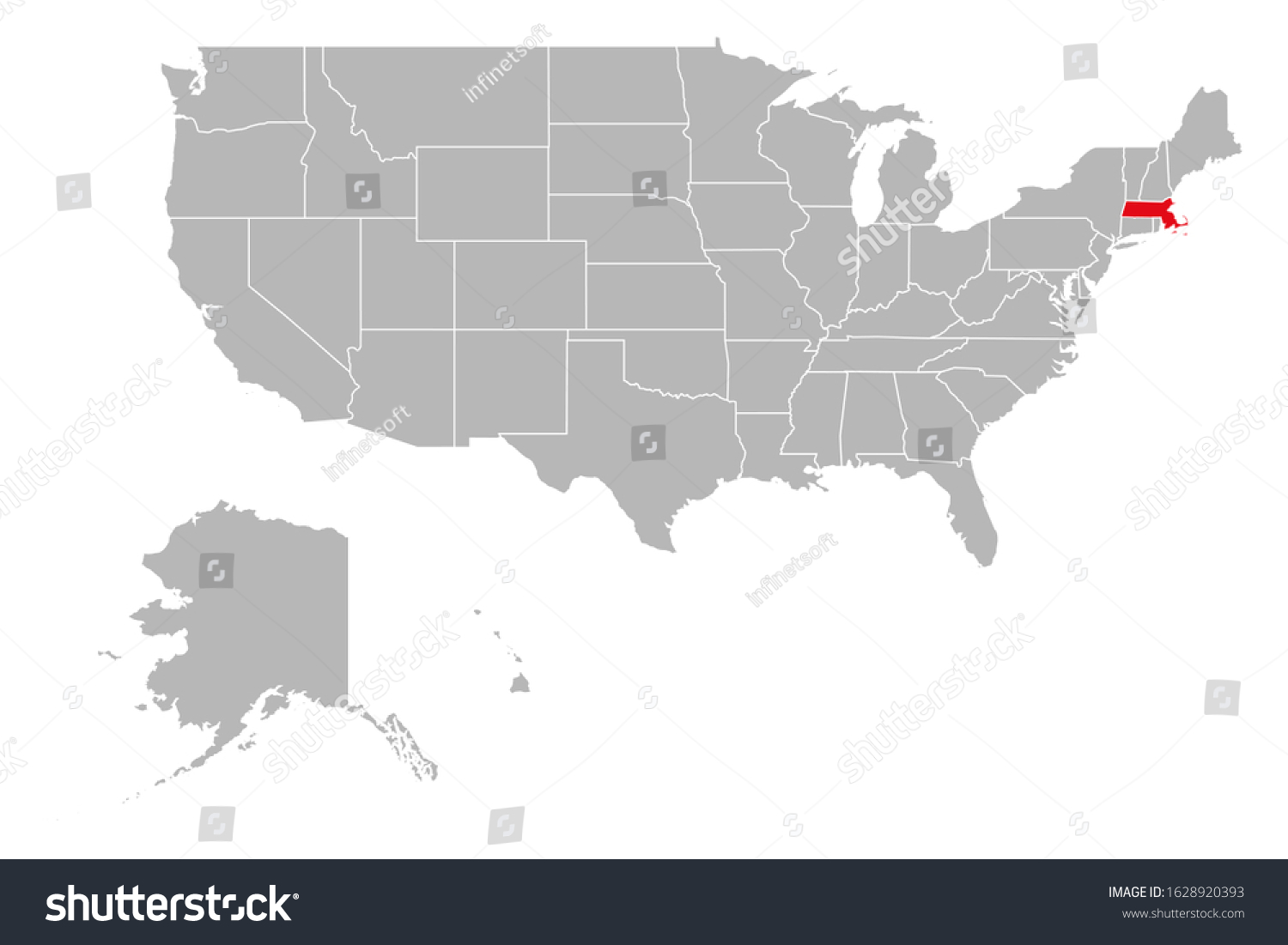 Massachusetts Highlighted On Usa Political Map Stock Vector Royalty Stock Vector Massachusetts Highlighted On Usa Political Map Gray Background 1628920393