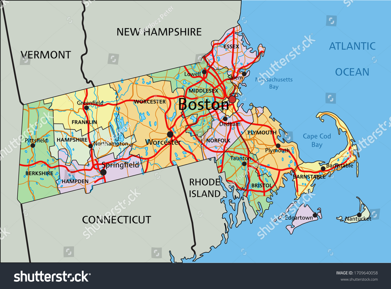 Massachusetts Unveiling the Landscape - Stock Vector Massachusetts Highly Detailed Editable Political Map With Labeling 1709640058
