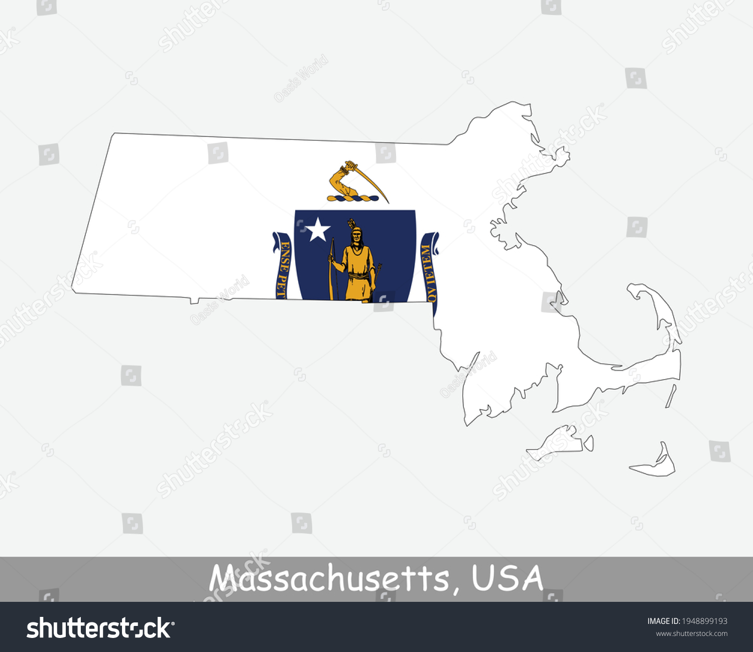 SVG of Massachusetts Map Flag. Map of MA, USA with the state flag isolated on white background. United States, America, American, United States of America, US State. Vector illustration. svg