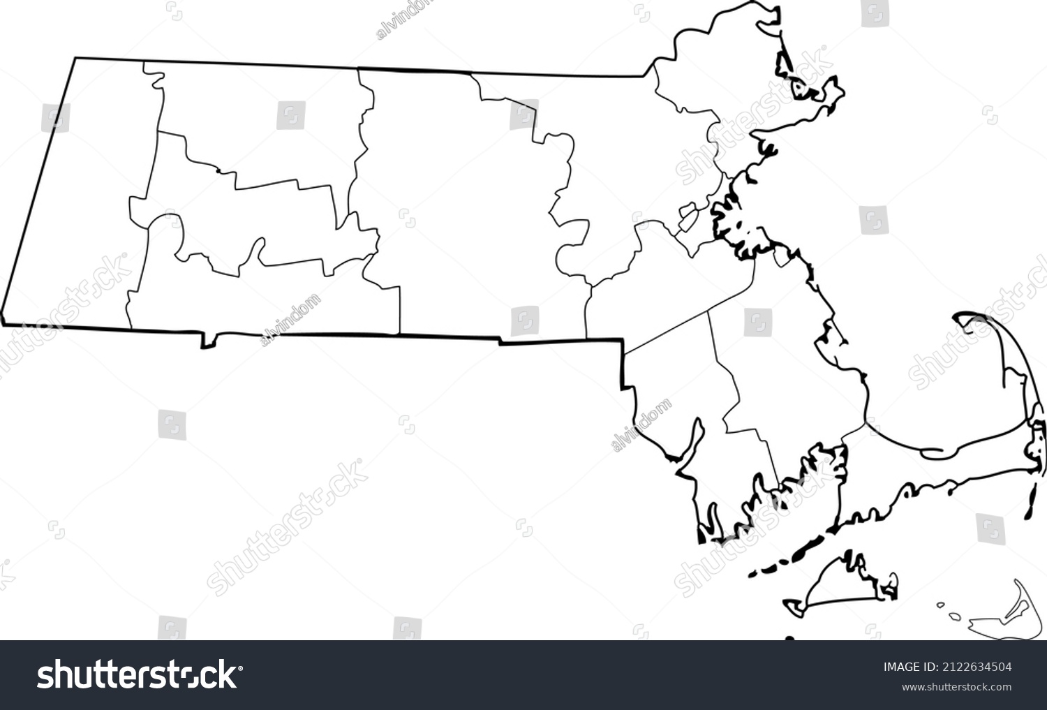 Massachusetts Outline Map Counties Stock Vector (Royalty Free ...