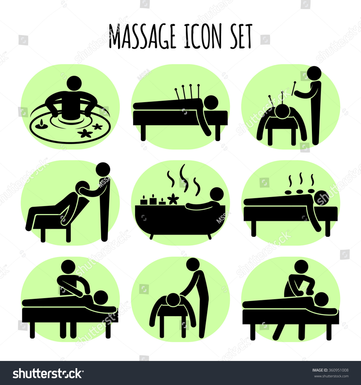 Massage Vector Black Icons Set Spa Stock Vector Shutterstock