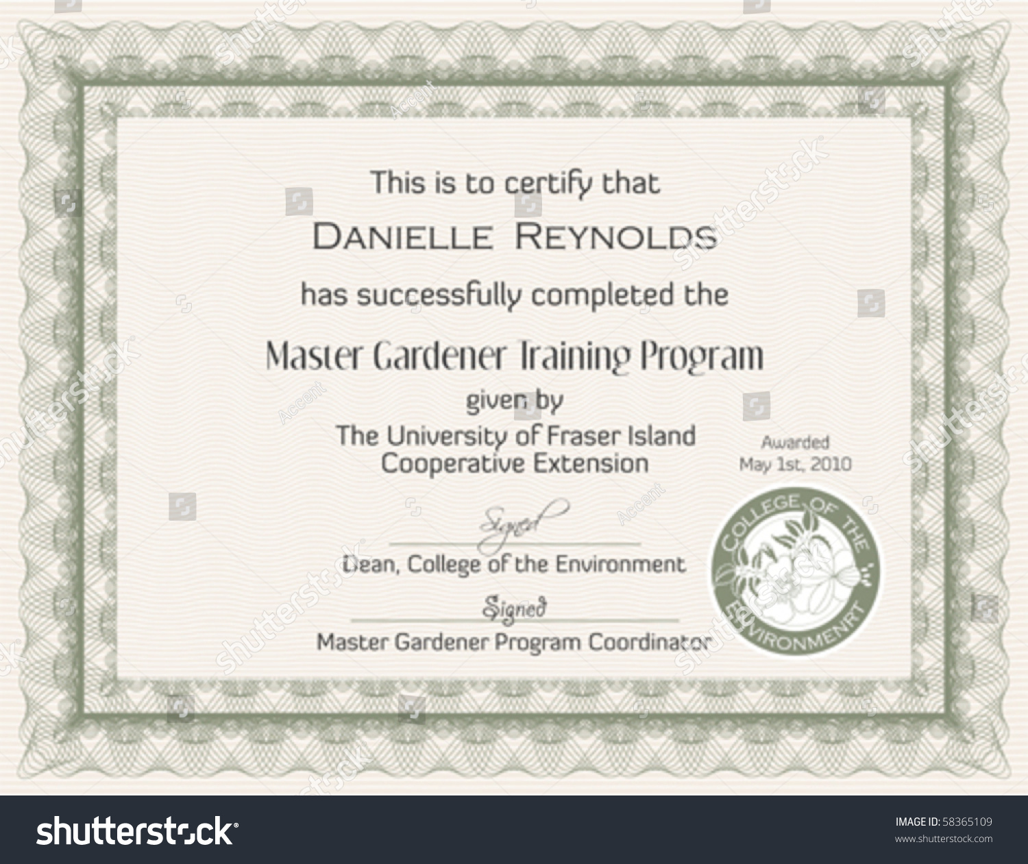 Master Gardener Certificate Template Stock Vektorgrafik