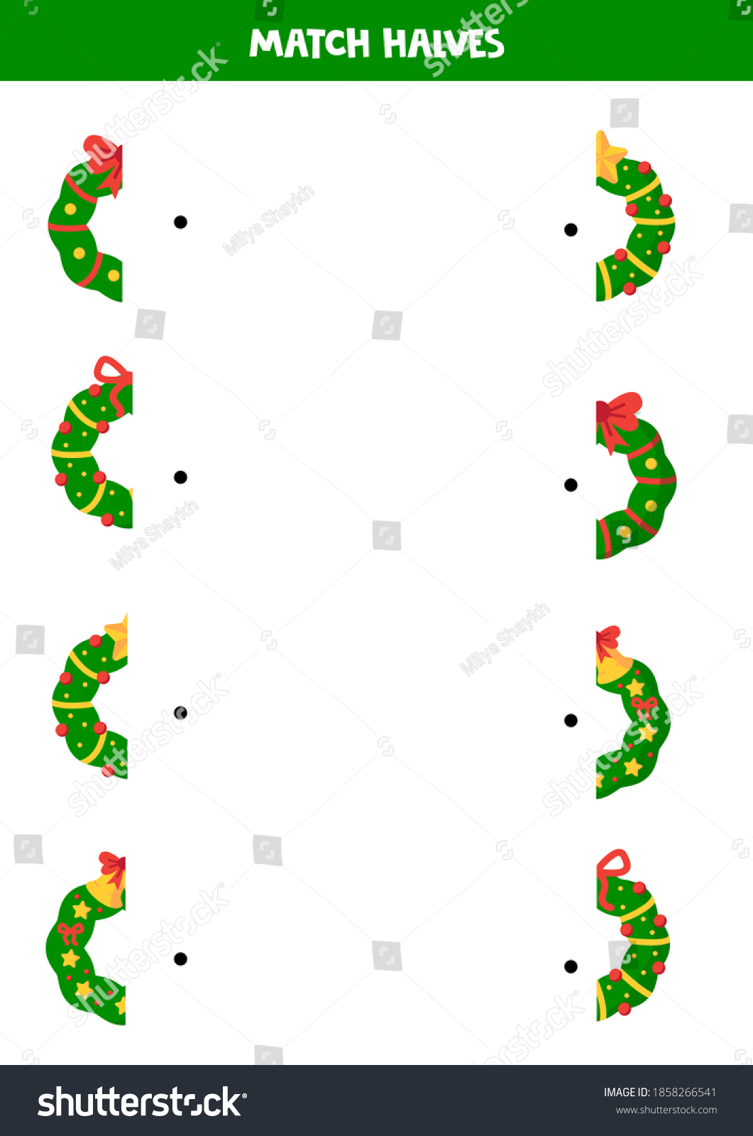 SVG of Match halves of Christmas wreaths. Logical game for children. svg