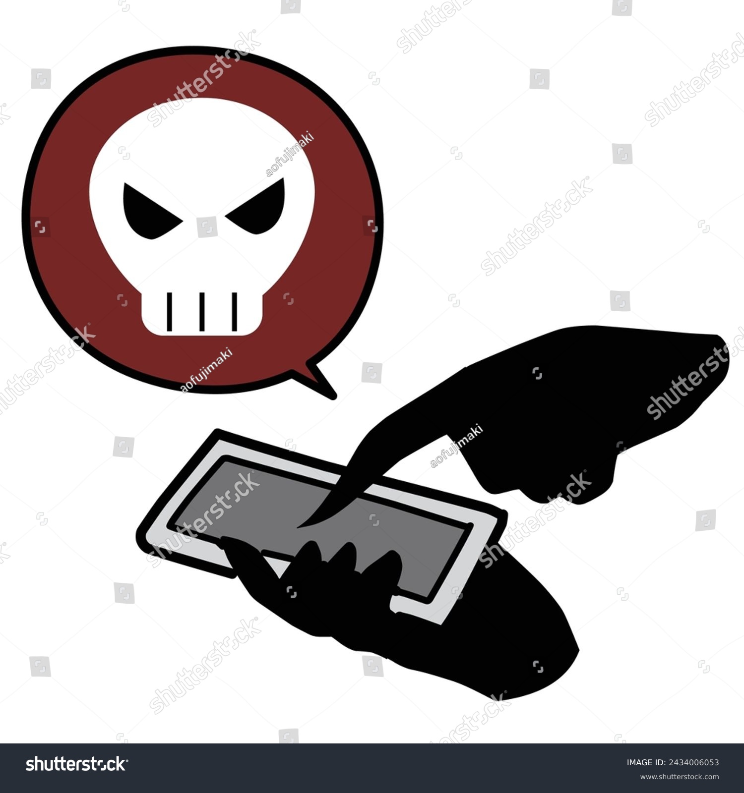 SVG of Materials of skull mark and smartphone operated by bad guys svg