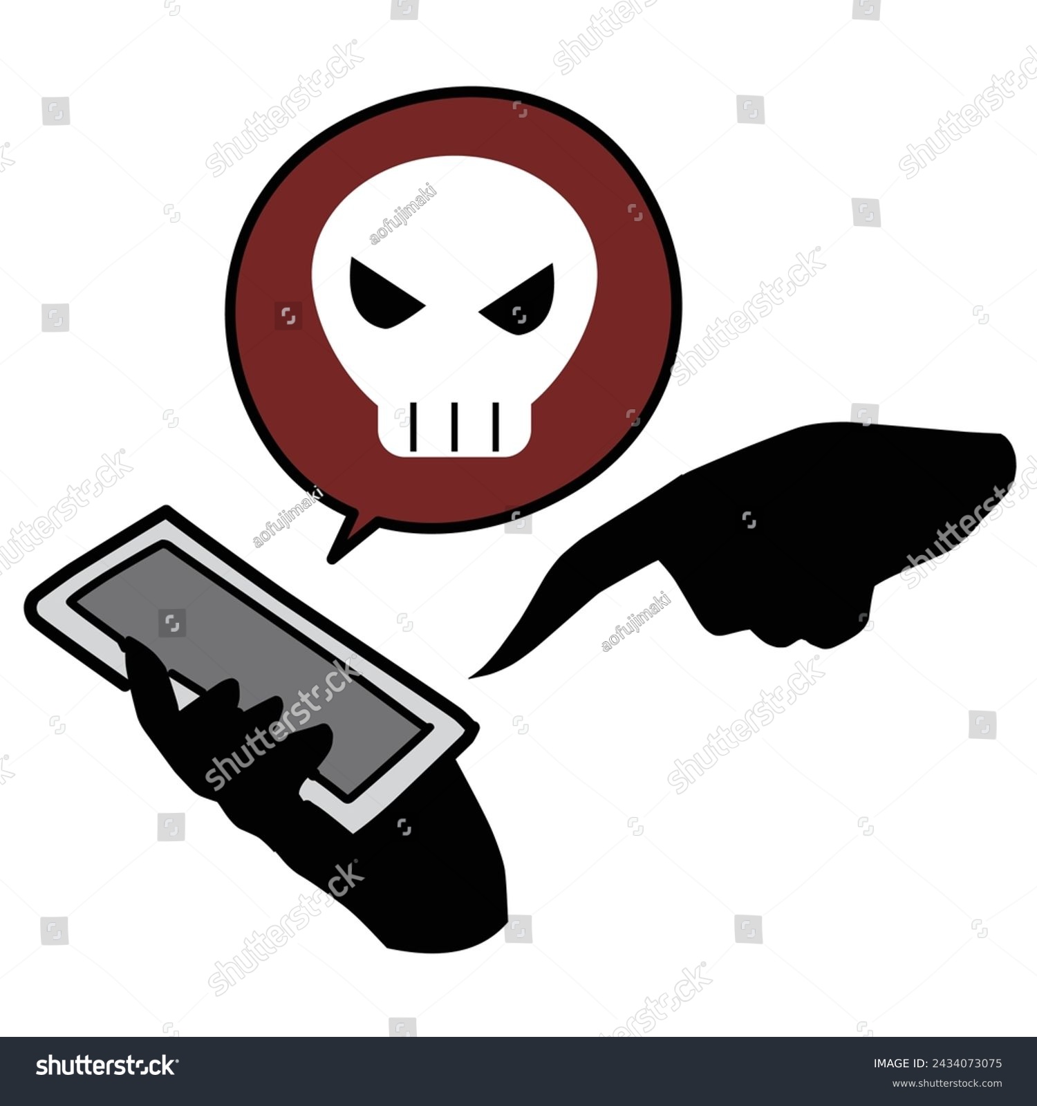 SVG of Materials of skull mark and smartphone operated by bad guys svg