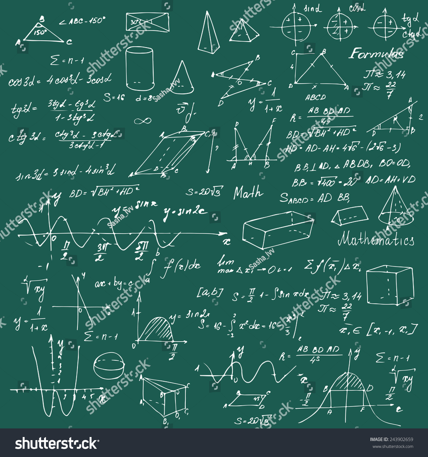 Math Background Trigonometry Formulas Vector Illustration Stock Vector ...