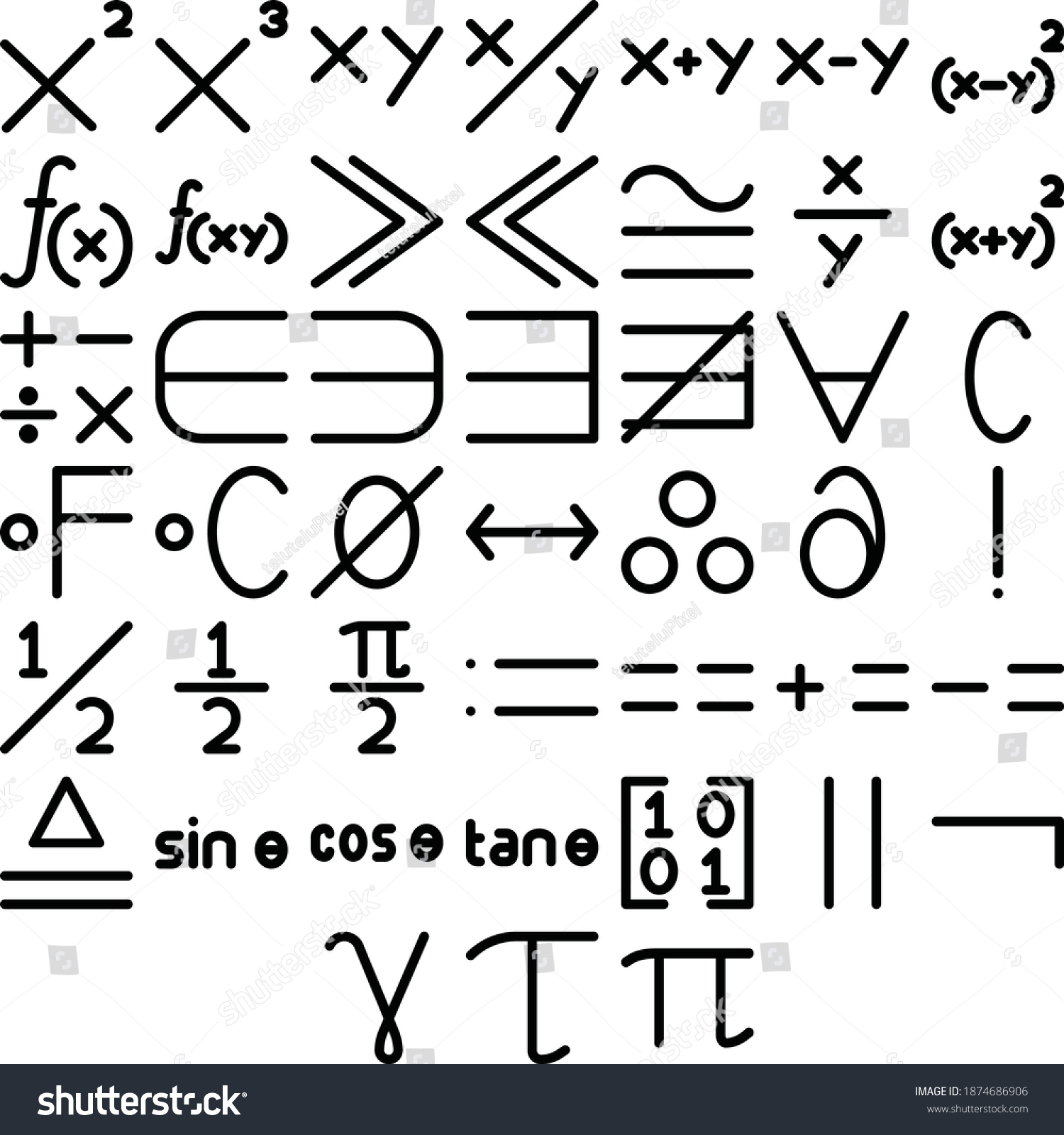 SVG of math symbol icon set include 45 icons with outline style for web mobile app presentation printing vol 2 svg