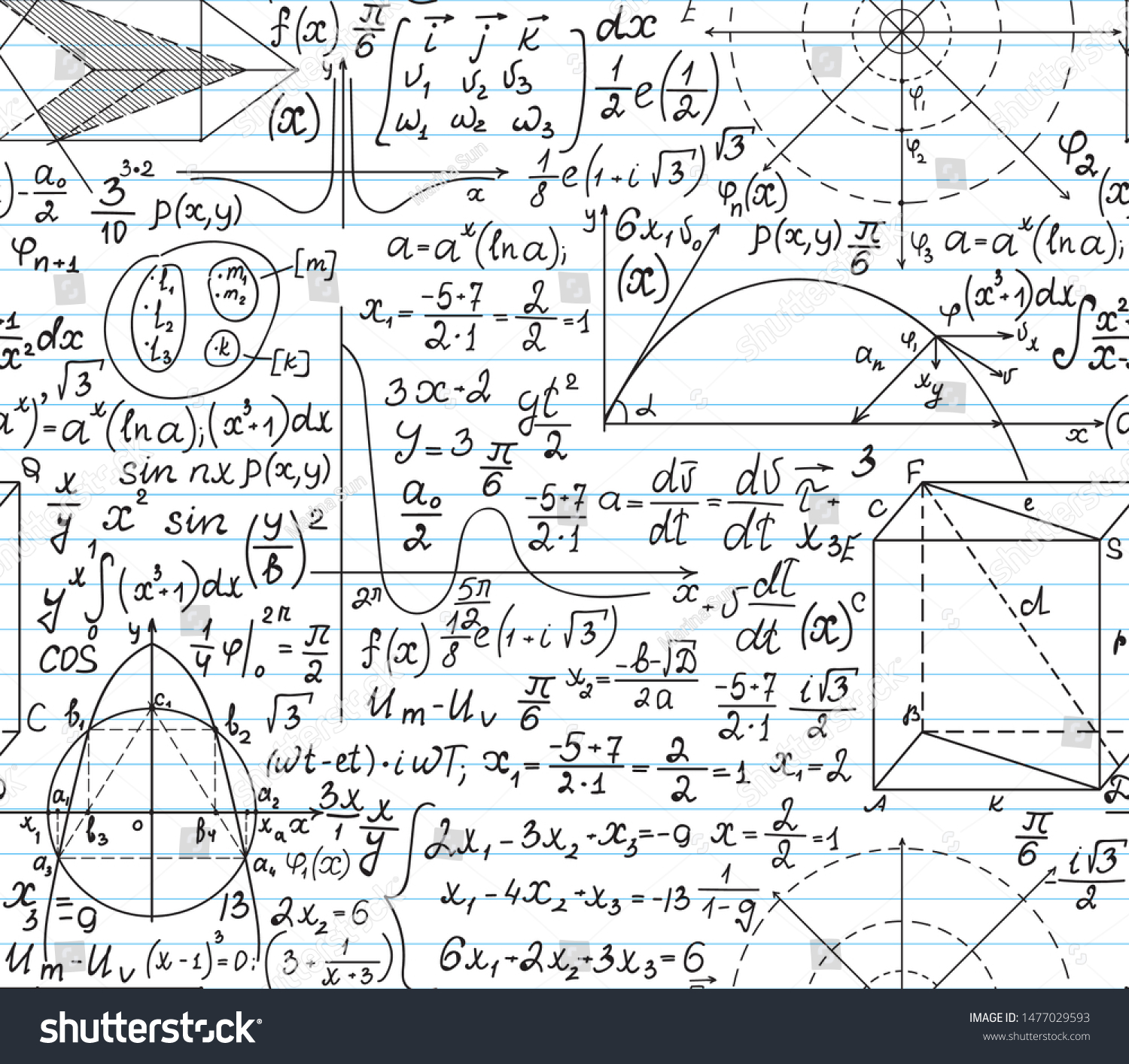 Math Vector Seamless Background Handwritten Formulas Stock Vector