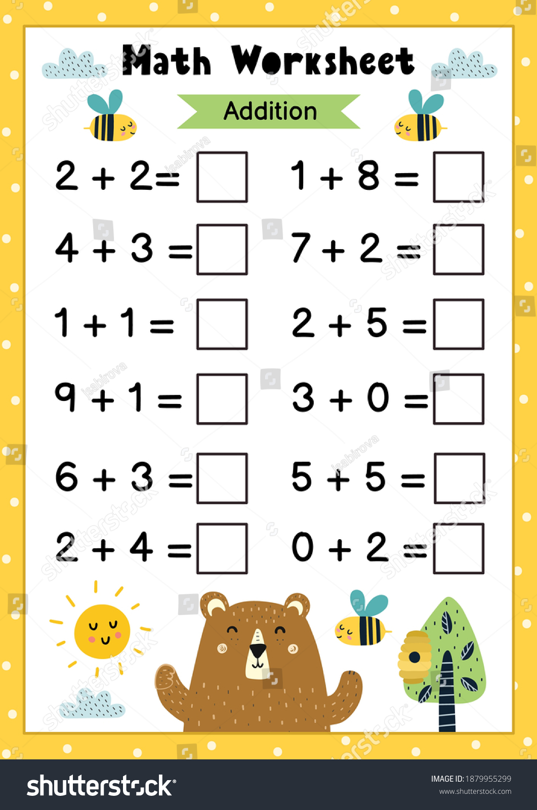 Math Worksheet Kids Addition Mathematic Activity Stock Vector (Royalty ...