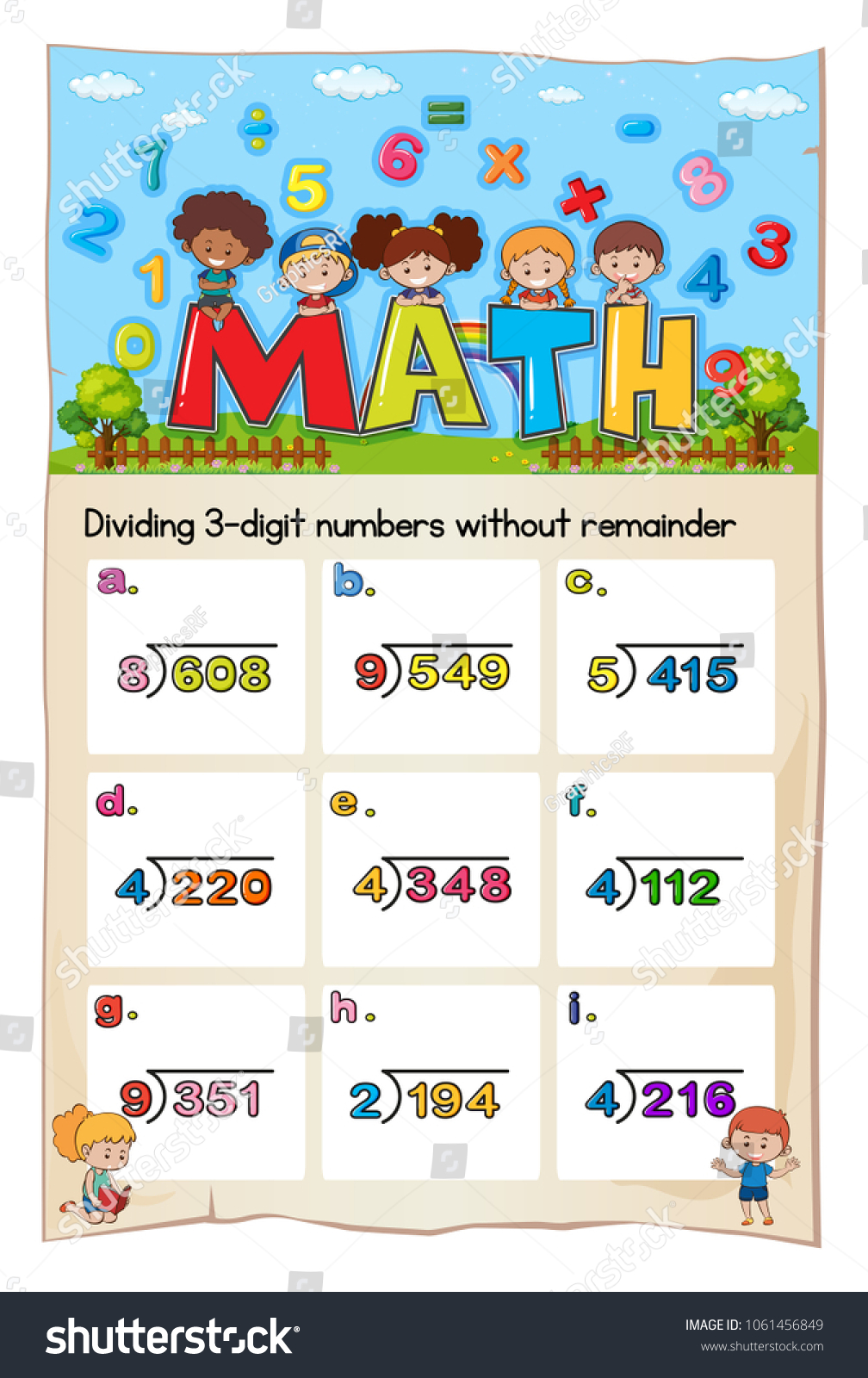 Math Worksheet Template Dividing Illustration: เวกเตอร์สต็อก (ปลอดค่า ...