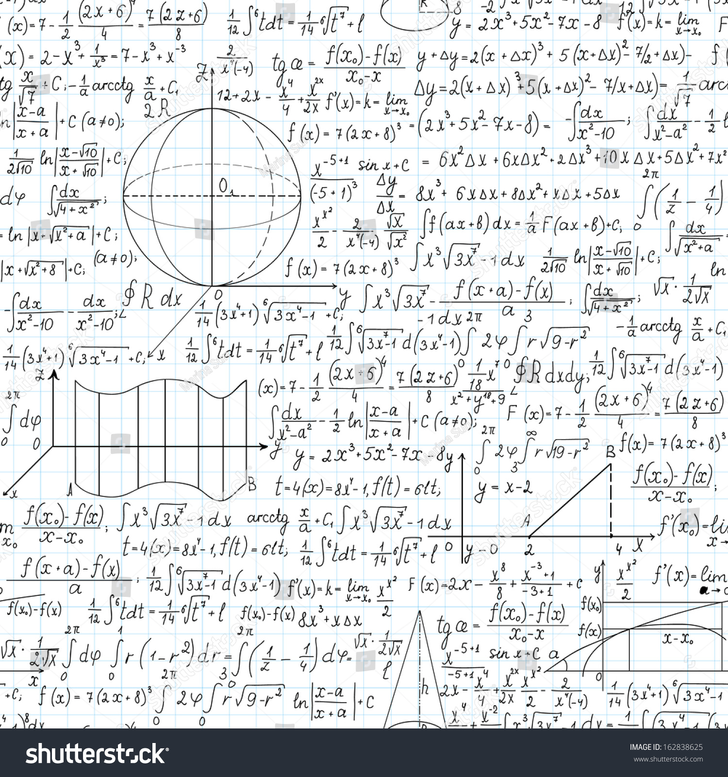 Mathematical Vector Seamless Pattern With Formulas, Plots And Equations ...