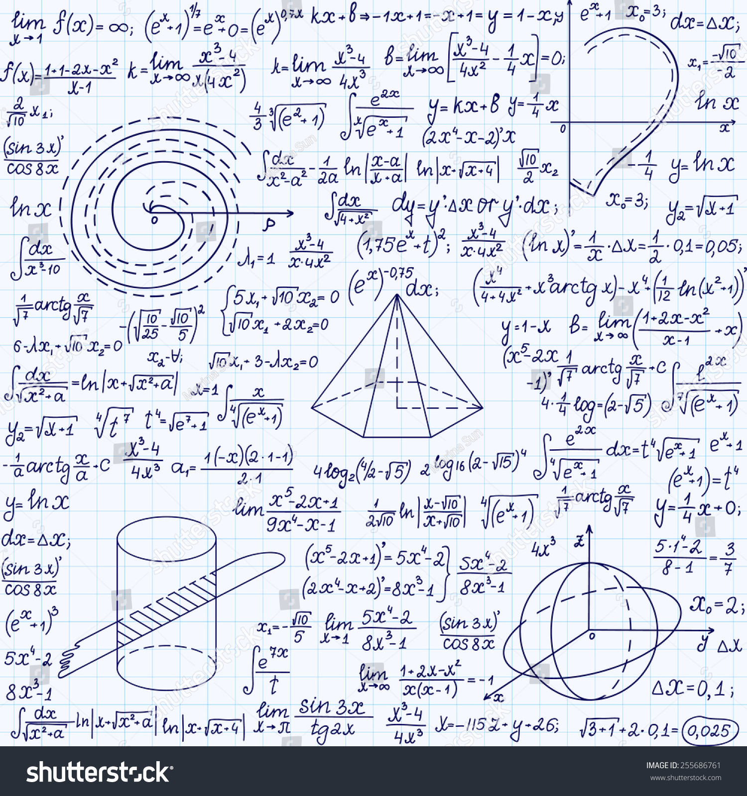 Mathematical Vector Seamless Pattern With Geometrical Figures, Plots ...