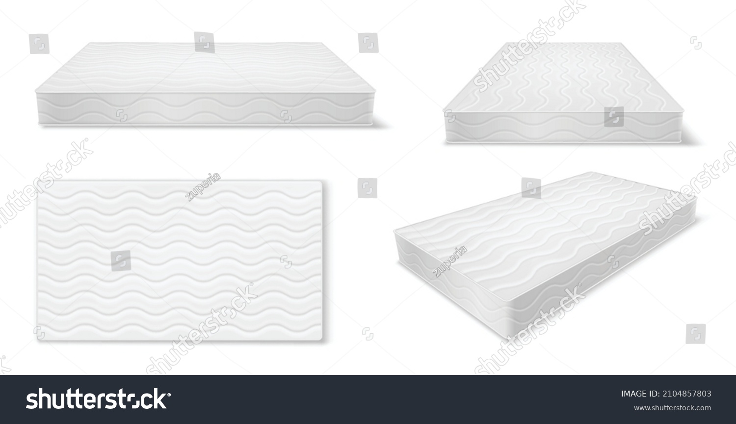 SVG of Mattress, futon or flock bed realistic mockups set. Top, side, three quarter view. Large pad for supporting body, sleeping, rest, relaxation on bed, sofa or couch. Vector illustration svg