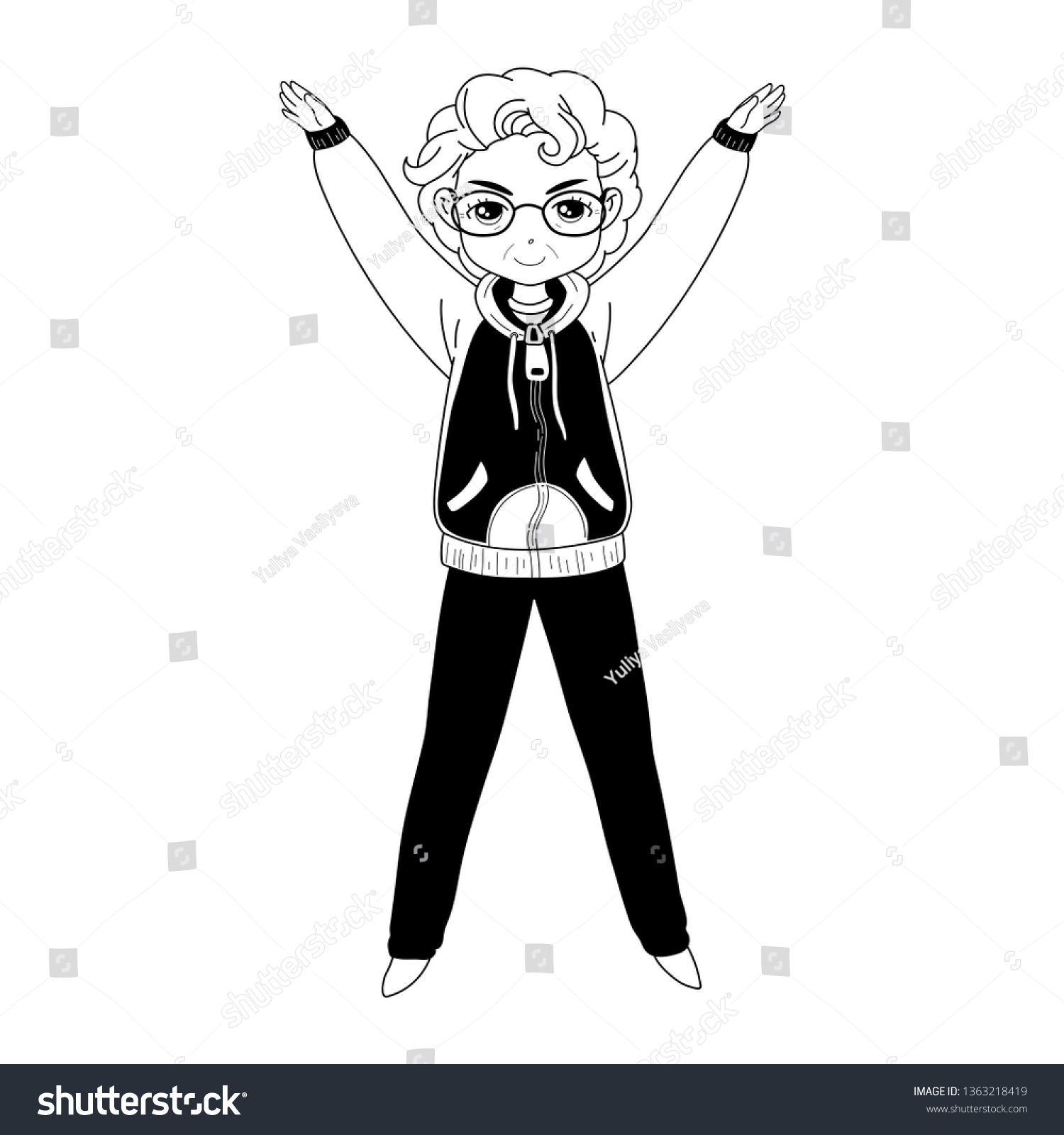 Mature Slender Woman Short Hair Sportswear Stock Vector Royalty