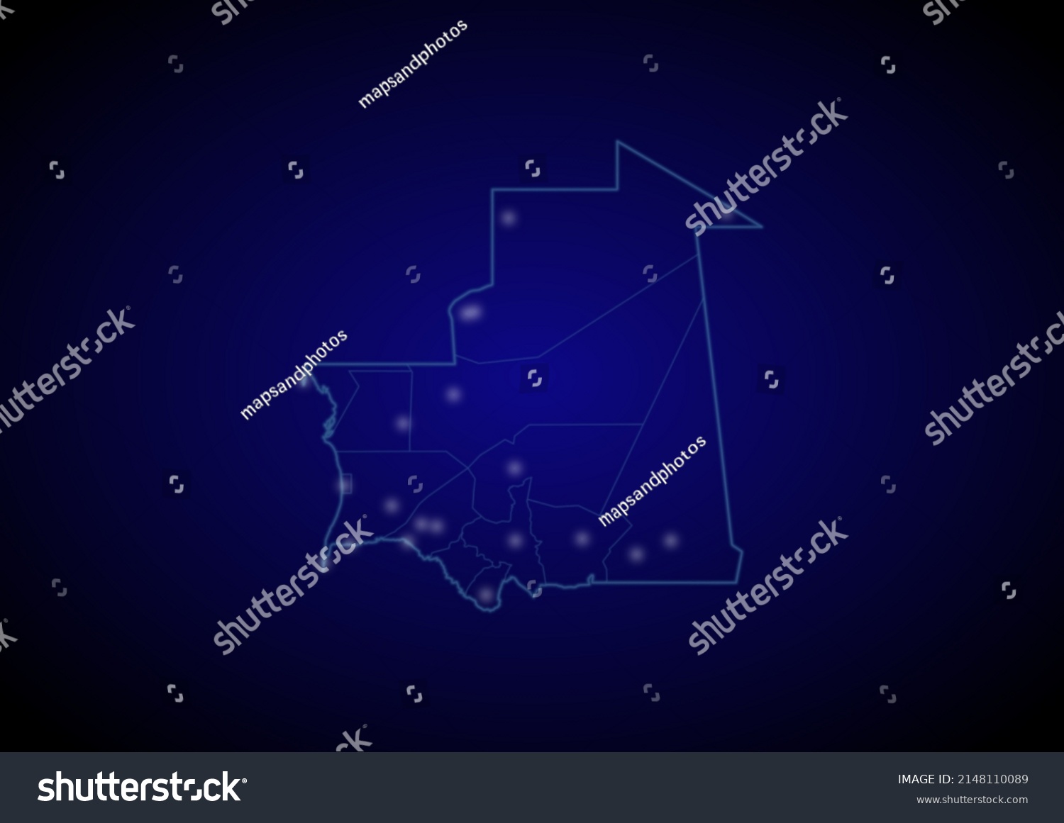 Mauritania Concept Vector Map Glowing Cities Stock Vector Royalty Free   Stock Vector Mauritania Concept Vector Map With Glowing Cities Map Of Mauritania Suitable For Technology 2148110089 