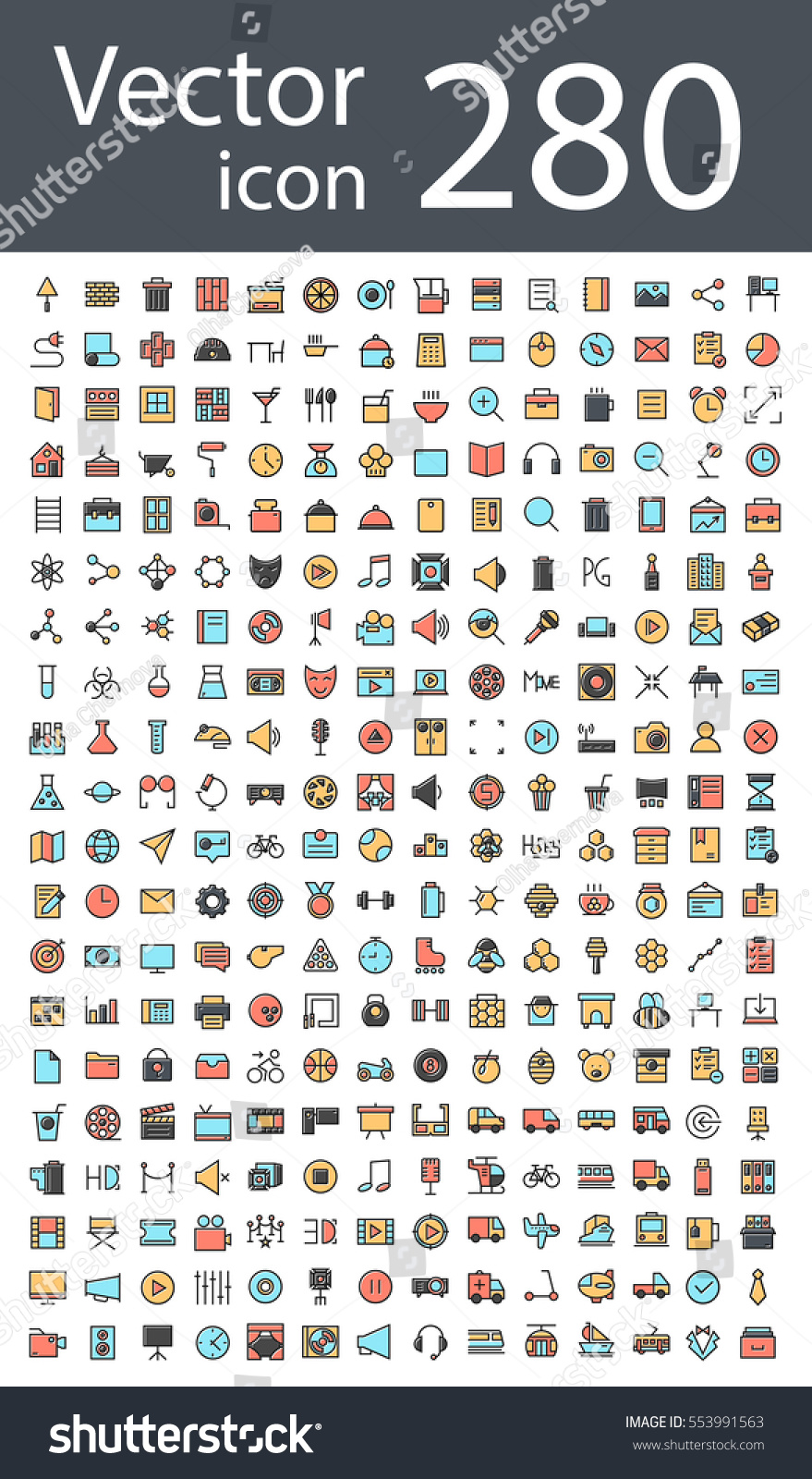 Maximum Set Of Icons In Retro Style With Mixed Color, The Trend In 2017 ...