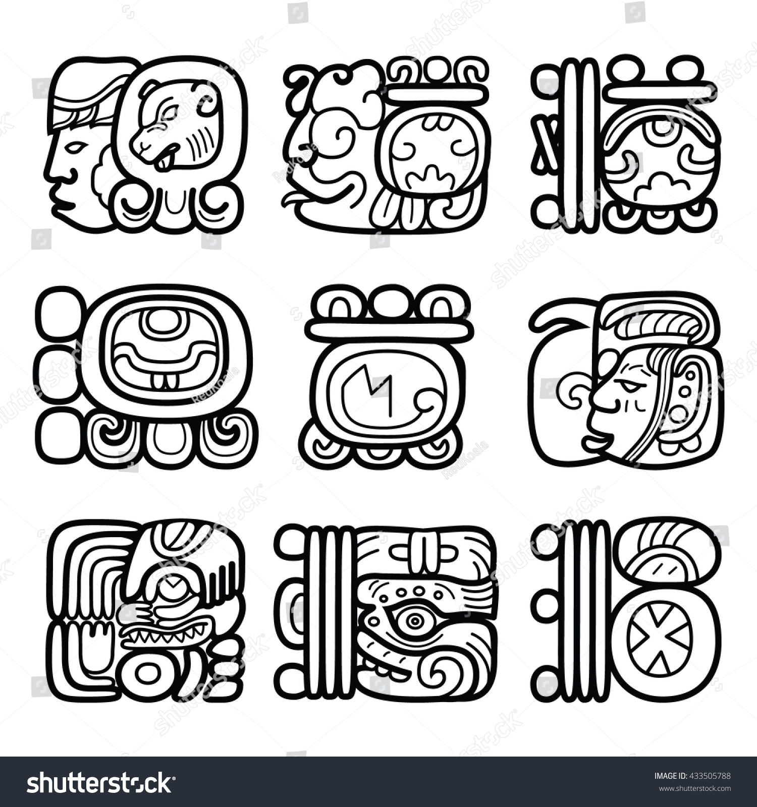 Maya Glyphs Mayan Writing System Languge Stock Vector (Royalty Free ...