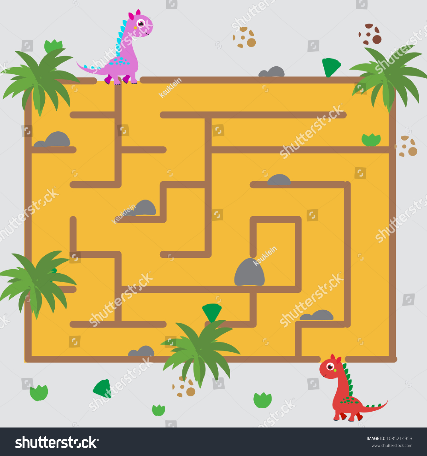 Maze Children Game Help Dino Go Stock Vector (Royalty Free) 1085214953 ...