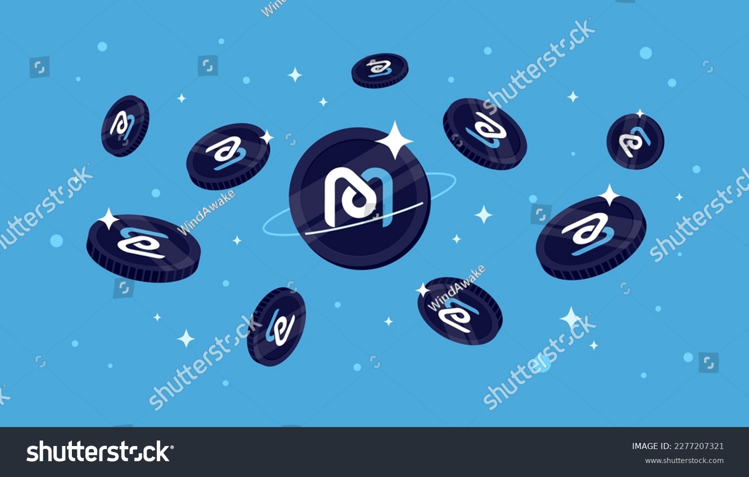 SVG of Mdex coins falling from the sky. MDX cryptocurrency concept banner background. svg