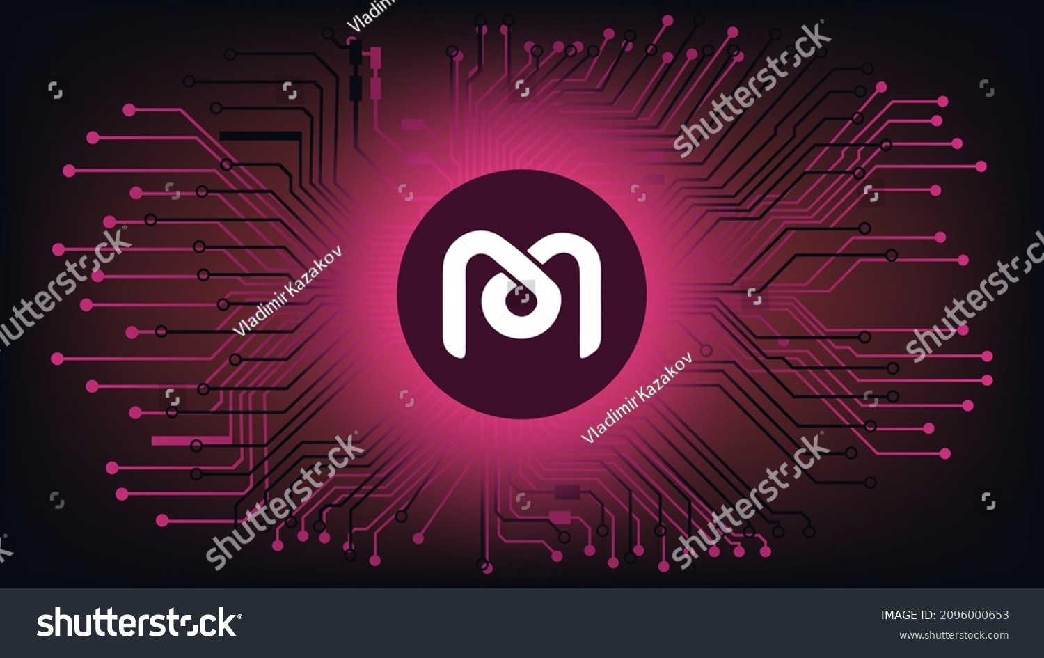 SVG of Mdex MDX cryptocurrency token symbol of the DeFi project in circle on abstract digital background with pcb tracks. Currency coin icon. Decentralized finance programs. Vector illustration. svg