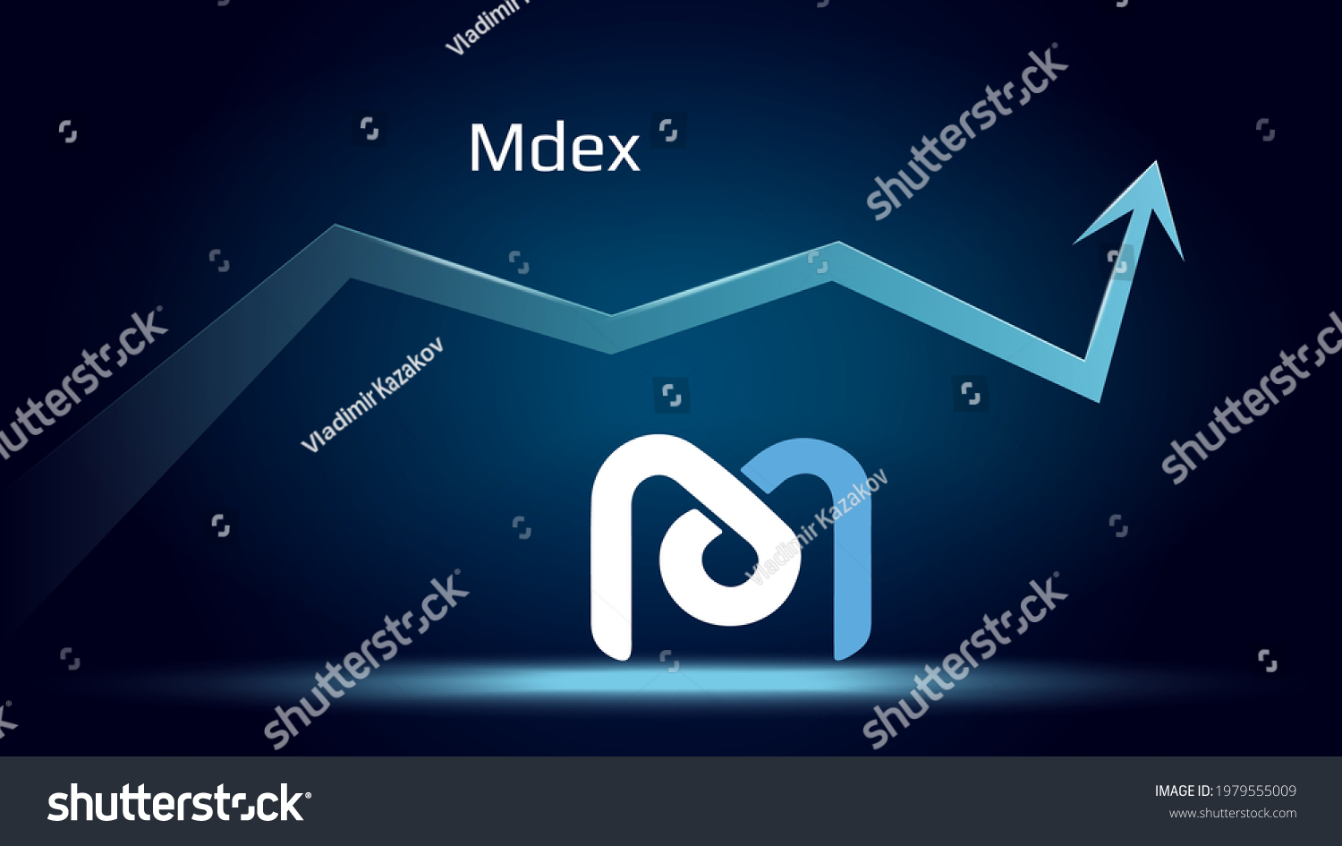 SVG of Mdex MDX in uptrend and price is rising. Cryptocurrency coin symbol and up arrow. Uniswap flies to the moon. Vector illustration. svg
