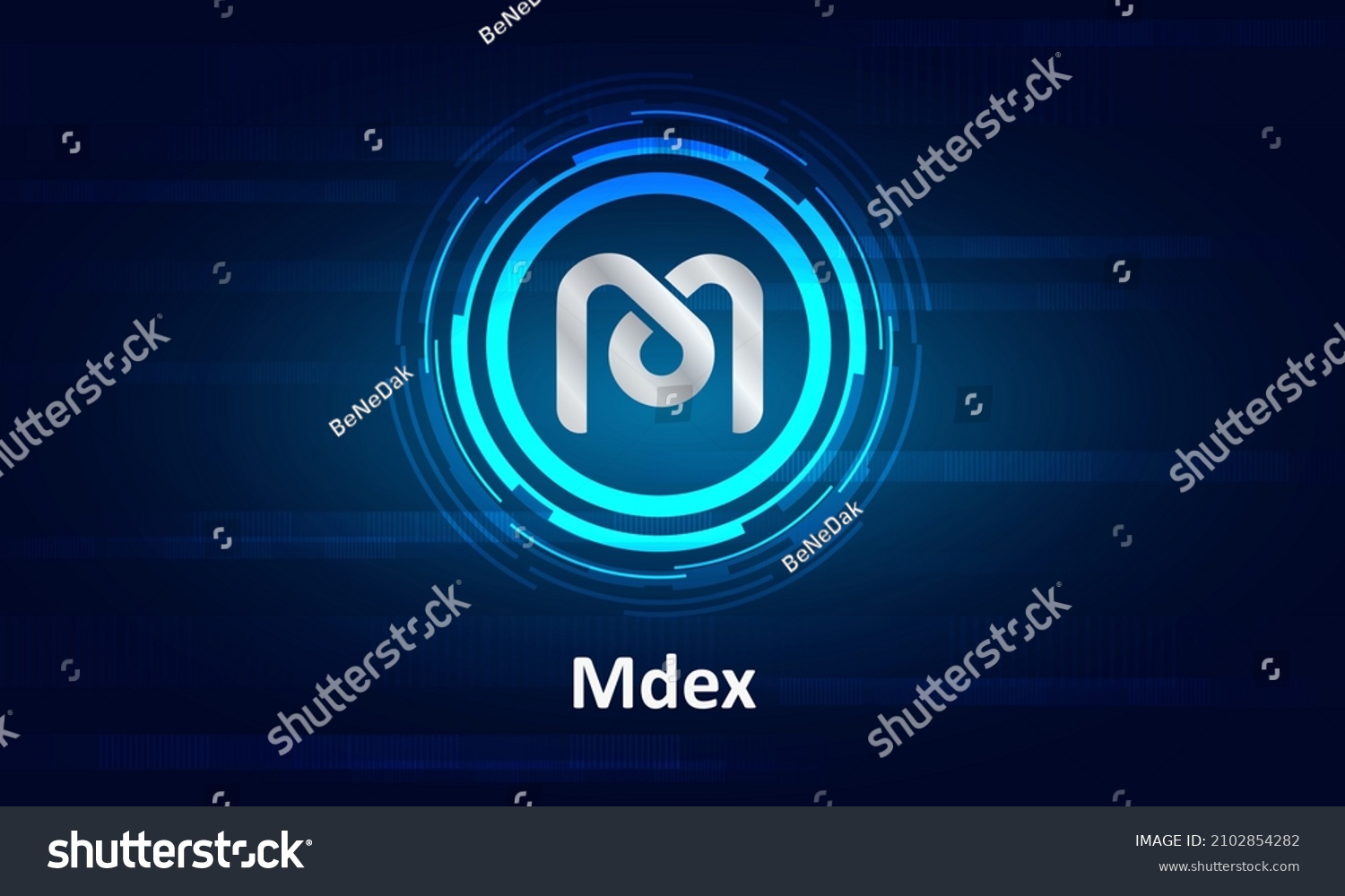 SVG of Mdex MDX logo icon and dark blue background.Crypto currency digital money concept. svg