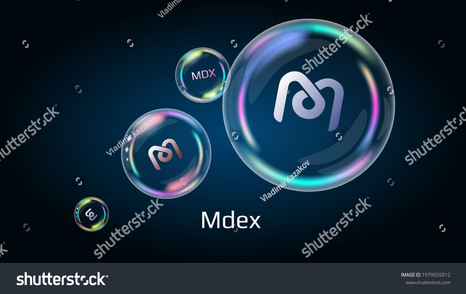 SVG of Mdex MDX token symbol in soap bubble, coin DeFi project decentralized finance. The financial pyramid will burst soon and destroyed. Vector illustration. svg