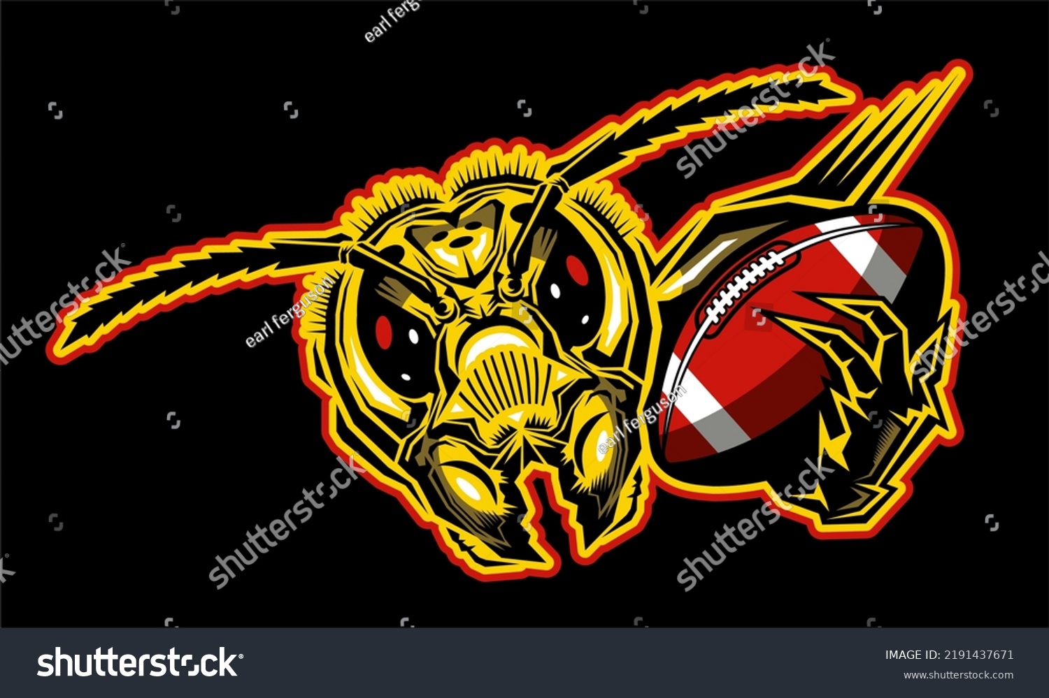 SVG of mean hornet mascot holding football for school, college or league svg