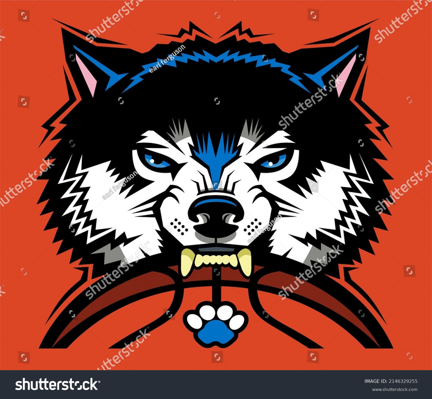 Mean Wolf Mascot Biting Basketball School Stock Vector (Royalty Free ...